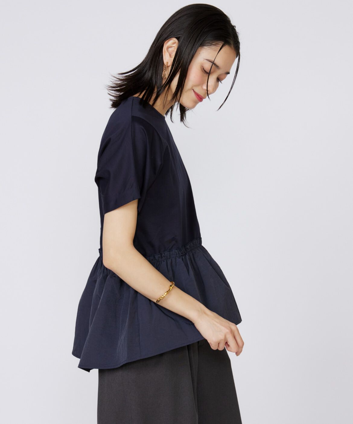 INED「《大きいサイズ》ドッキングペプラムカットソー」|Tシャツ・カットソー|