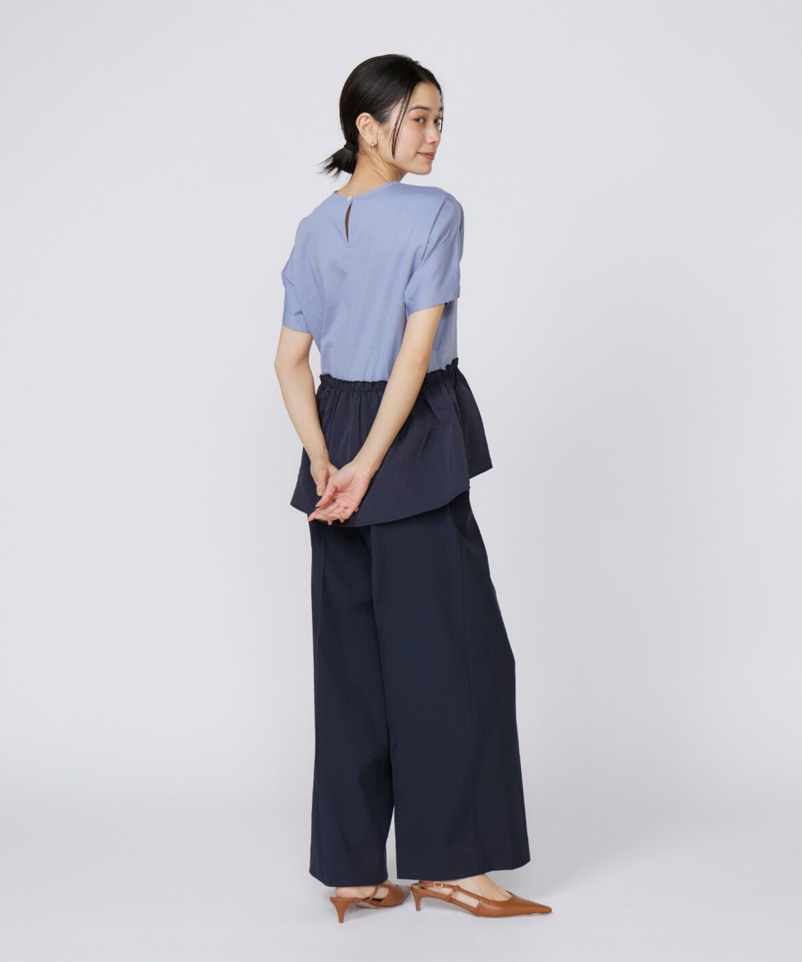 INED「《大きいサイズ》ドッキングペプラムカットソー」|Tシャツ・カットソー|