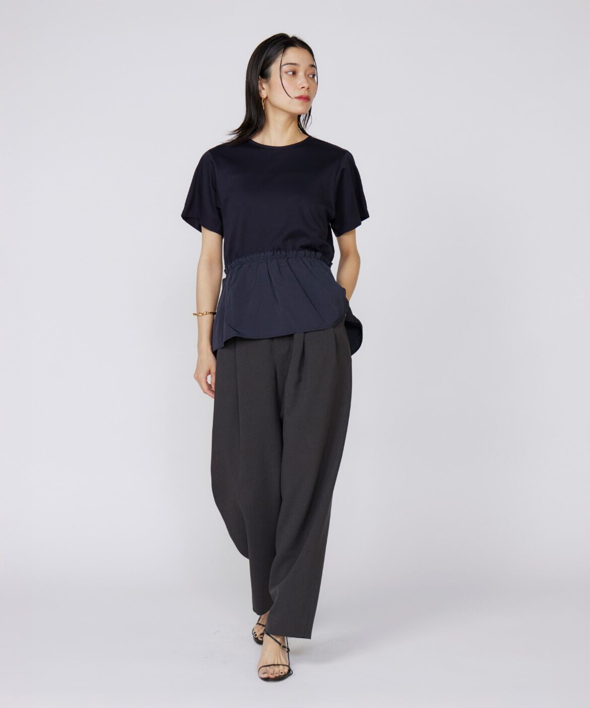 INED「《大きいサイズ》ドッキングペプラムカットソー」|Tシャツ・カットソー|