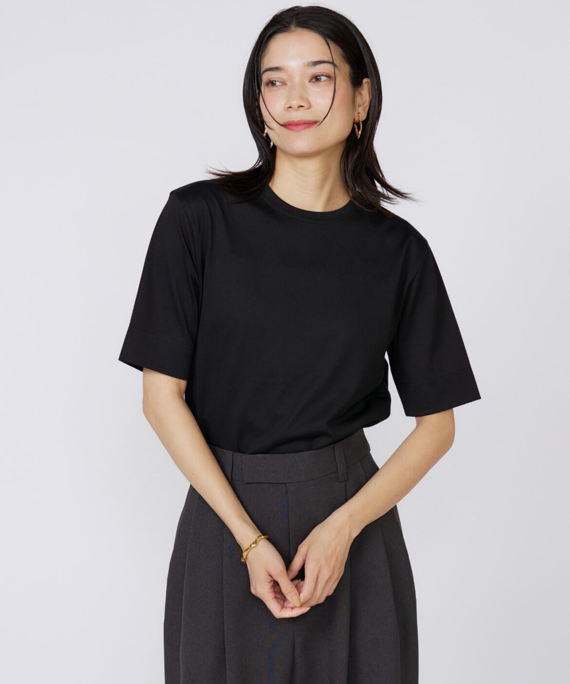 INED「サイドスリットデザインTシャツ」|Tシャツ・カットソー|ブラック