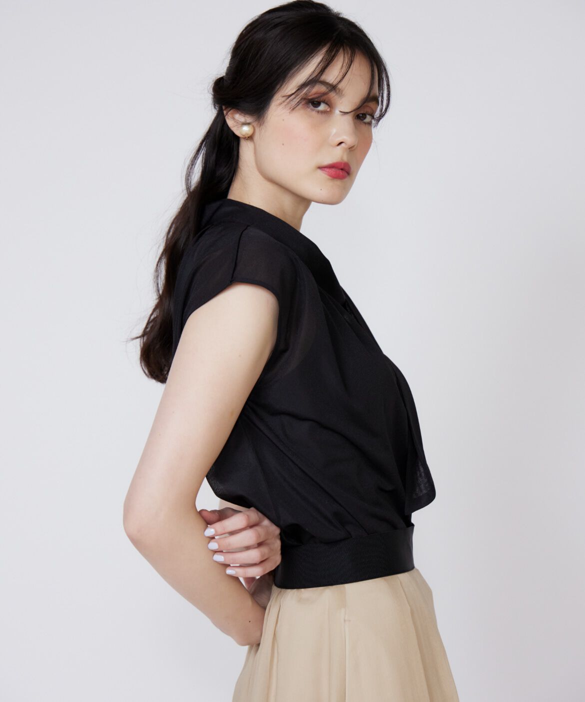 Maglie le cassetto「《大きいサイズ》アシンメトリーシアーカットソー」|Tシャツ・カットソー|