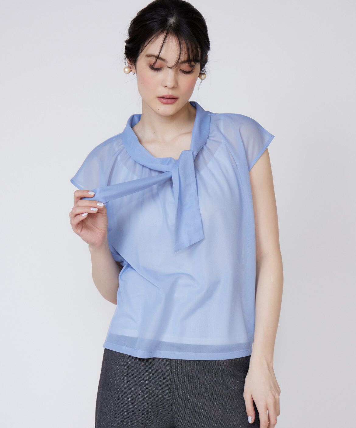 Maglie le cassetto「《大きいサイズ》アシンメトリーシアーカットソー」|Tシャツ・カットソー|