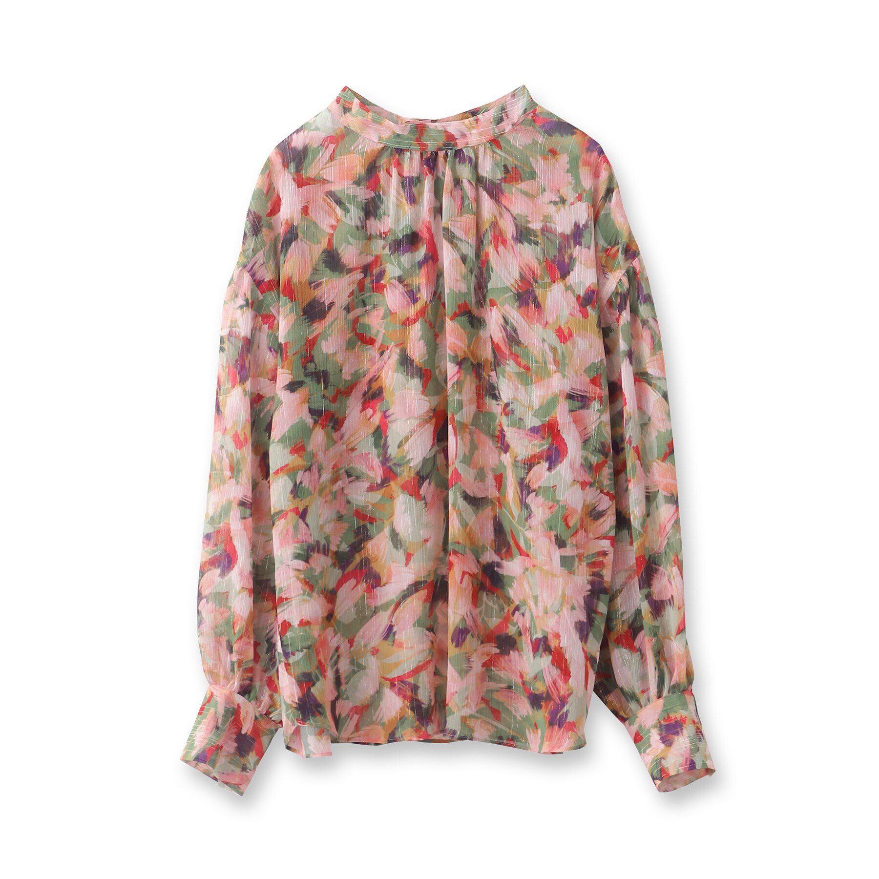 UNTITLED「【柄ブラウス/同素材ワンピースあり】楊柳ラメシフォン リーフプリントブラウス」|シャツ・ブラウス|