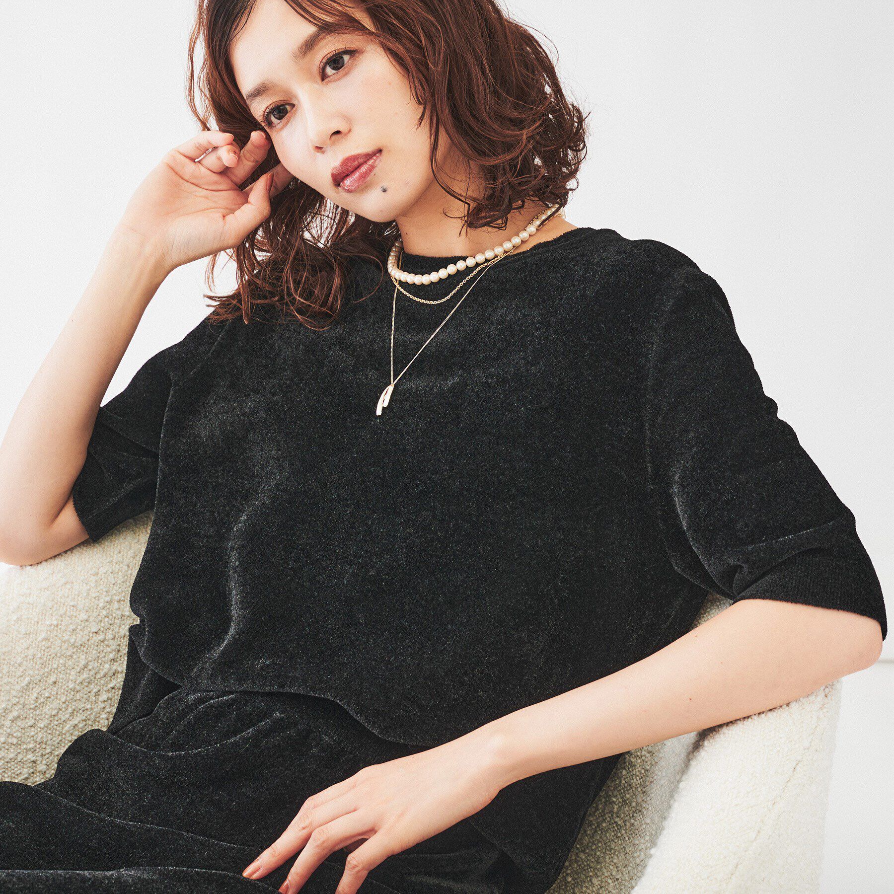 UNTITLED「【アンサンブル＆セットアップ可能】モール5分袖プルオーバー」|ニット・セーター|