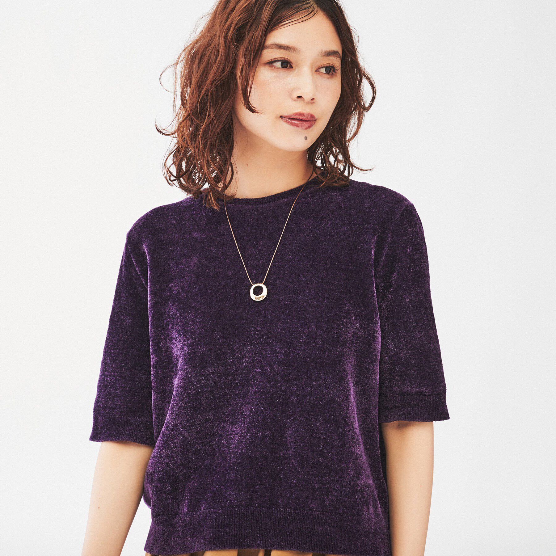 UNTITLED「【アンサンブル＆セットアップ可能】モール5分袖プルオーバー」|ニット・セーター|
