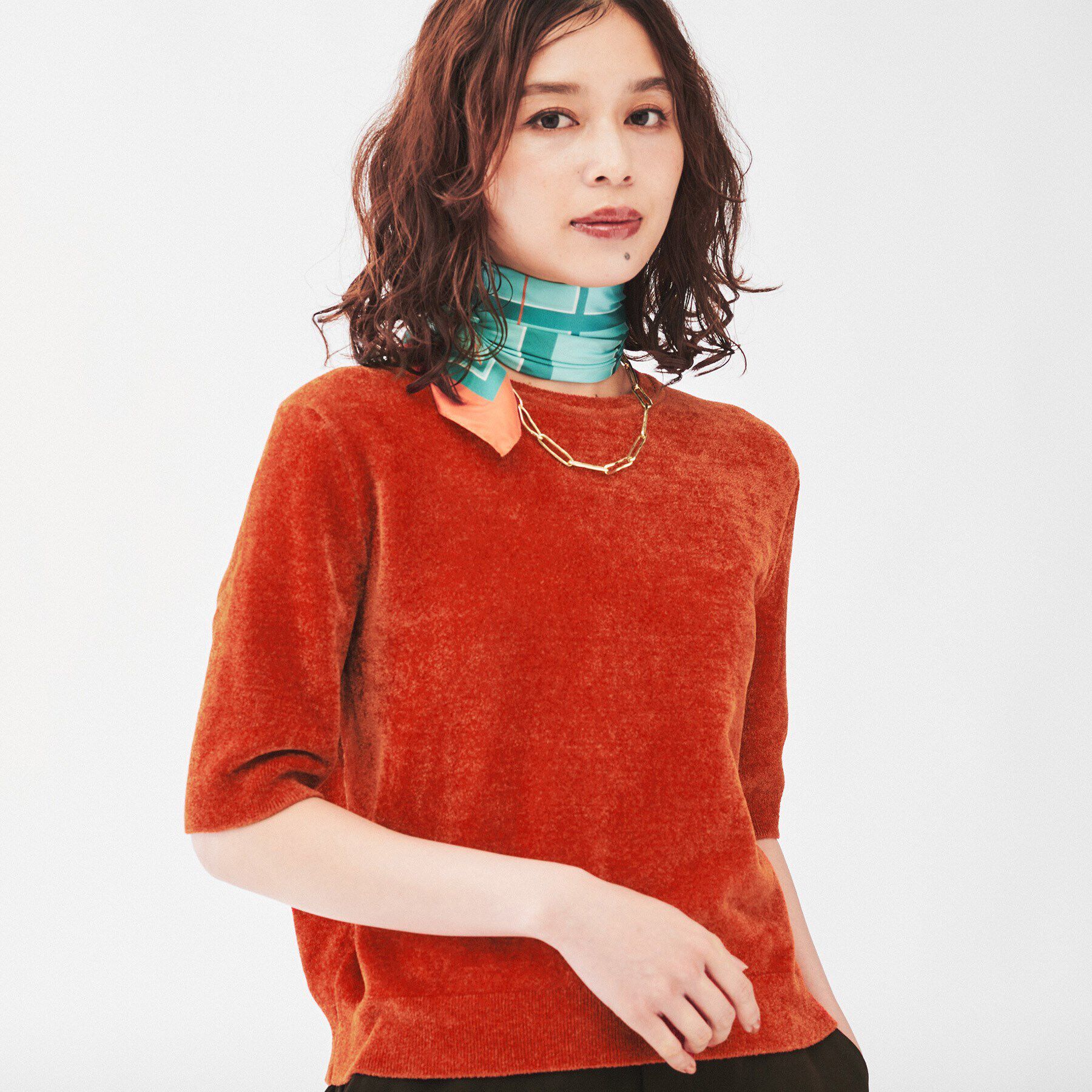 UNTITLED「【アンサンブル＆セットアップ可能】モール5分袖プルオーバー」|ニット・セーター|オレンジ(067)