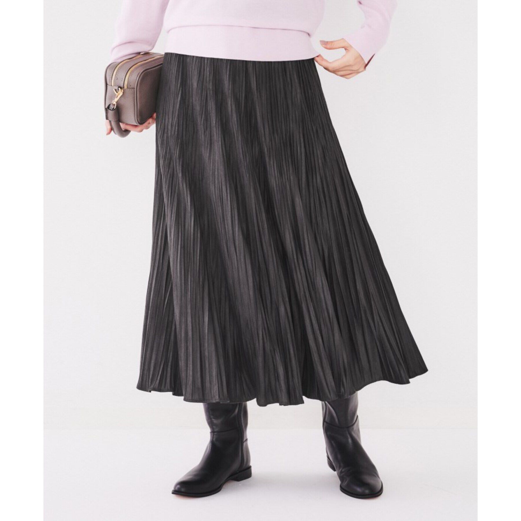 UNTITLED「【洗える/ウエストゴム】スエード風ランダムプリーツスカート」|スカート|グレー(015)