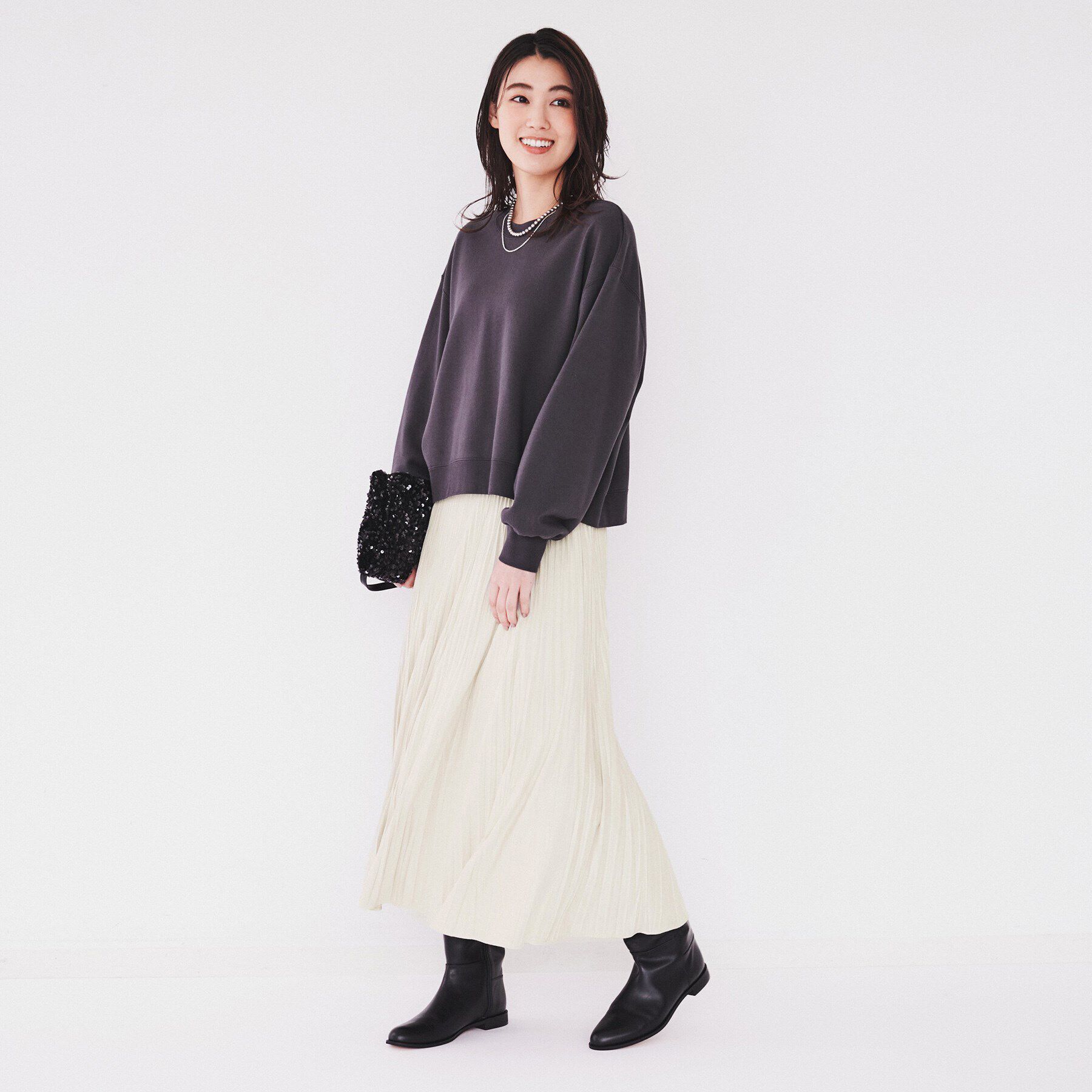 UNTITLED「【洗える/ウエストゴム】スエード風ランダムプリーツスカート」|スカート|