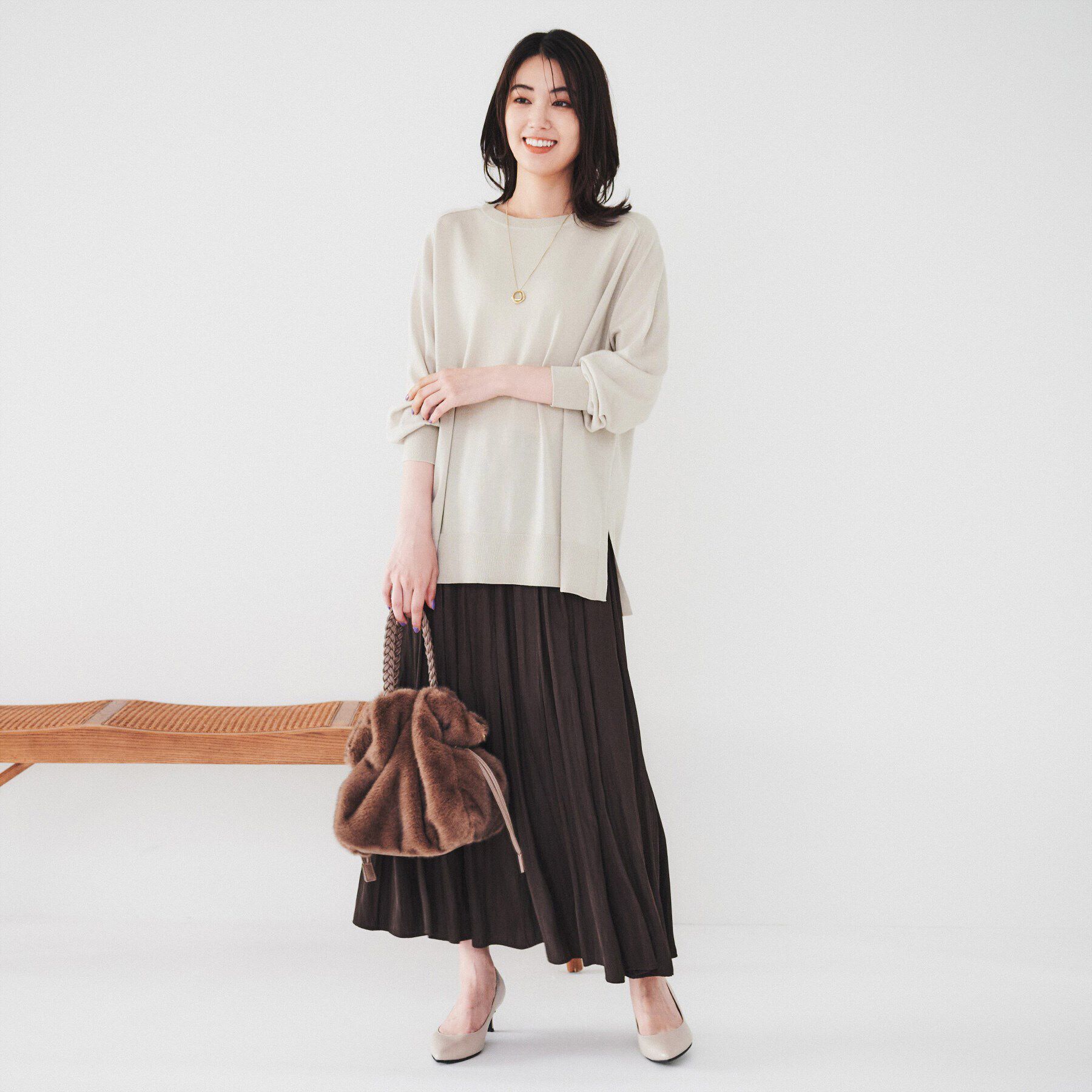 UNTITLED「【体型カバー】ウール ロング丈プルオーバーニット」|ニット・セーター|