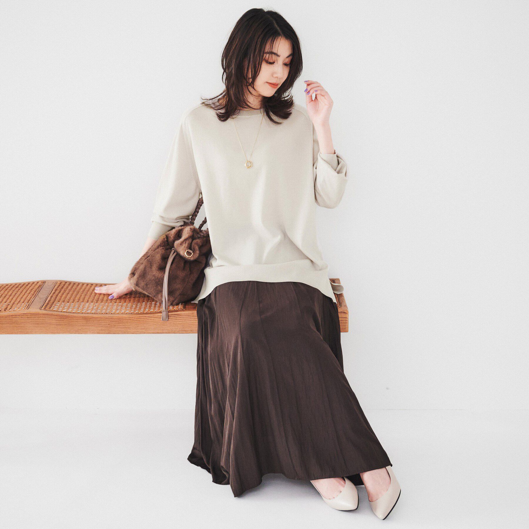 UNTITLED「【体型カバー】ウール ロング丈プルオーバーニット」|ニット・セーター|