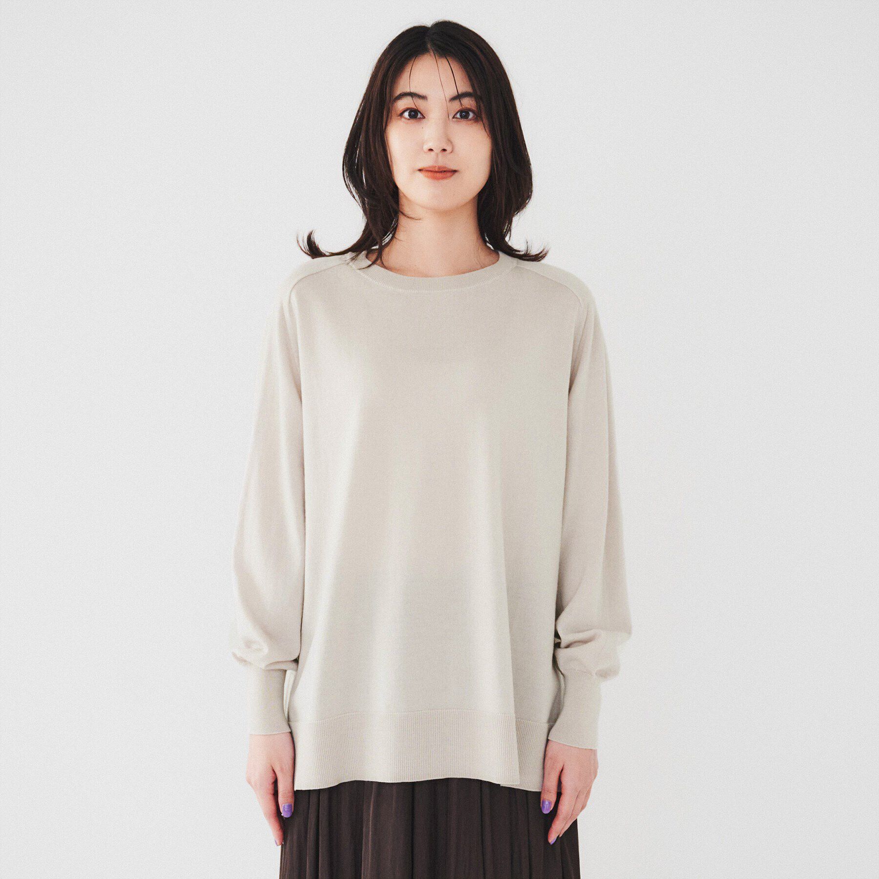 UNTITLED「【体型カバー】ウール ロング丈プルオーバーニット」|ニット・セーター|