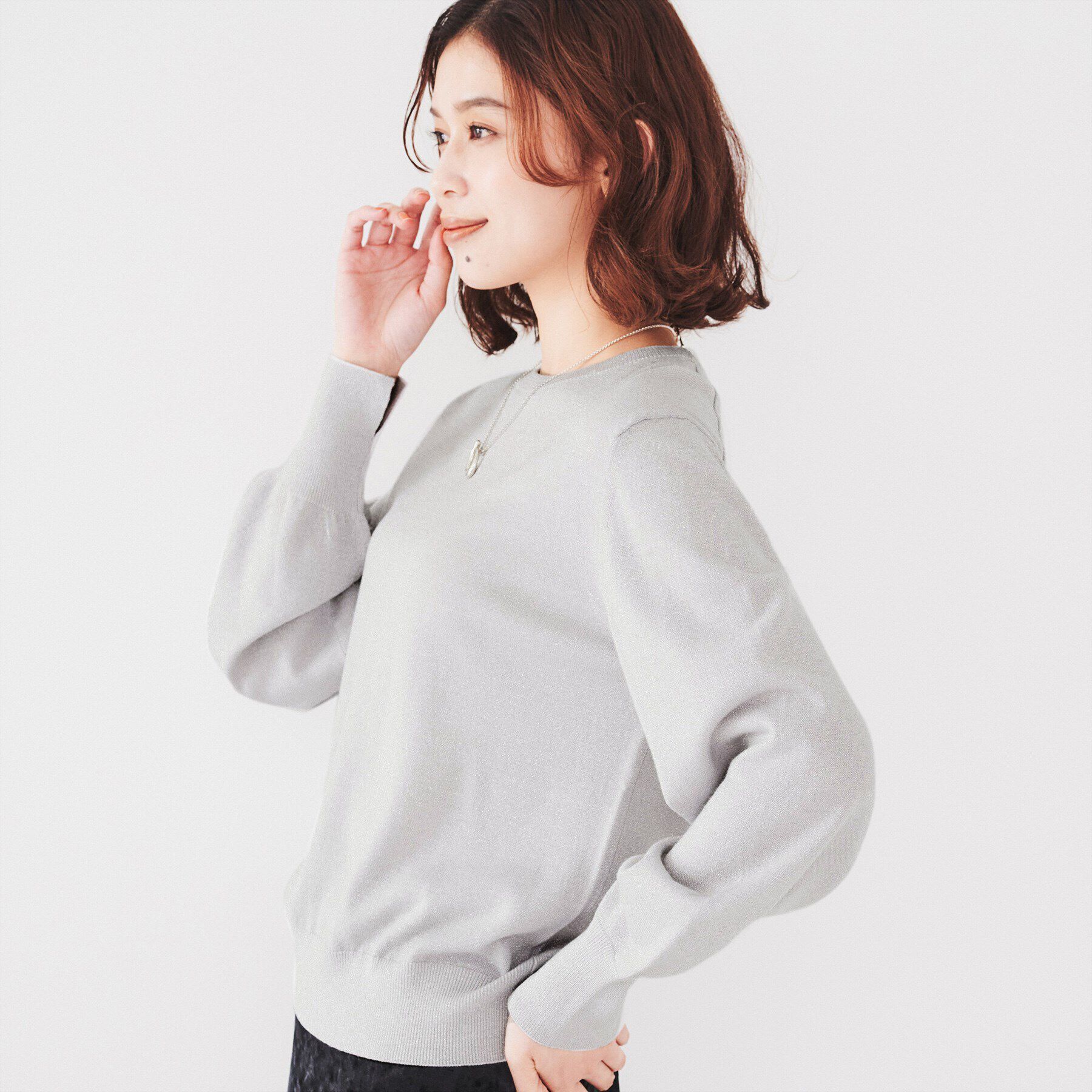 UNTITLED「【ラメ感/薄手/すっきり丈】ウールアクリル混 ラメプルオーバーニット」|ニット・セーター|