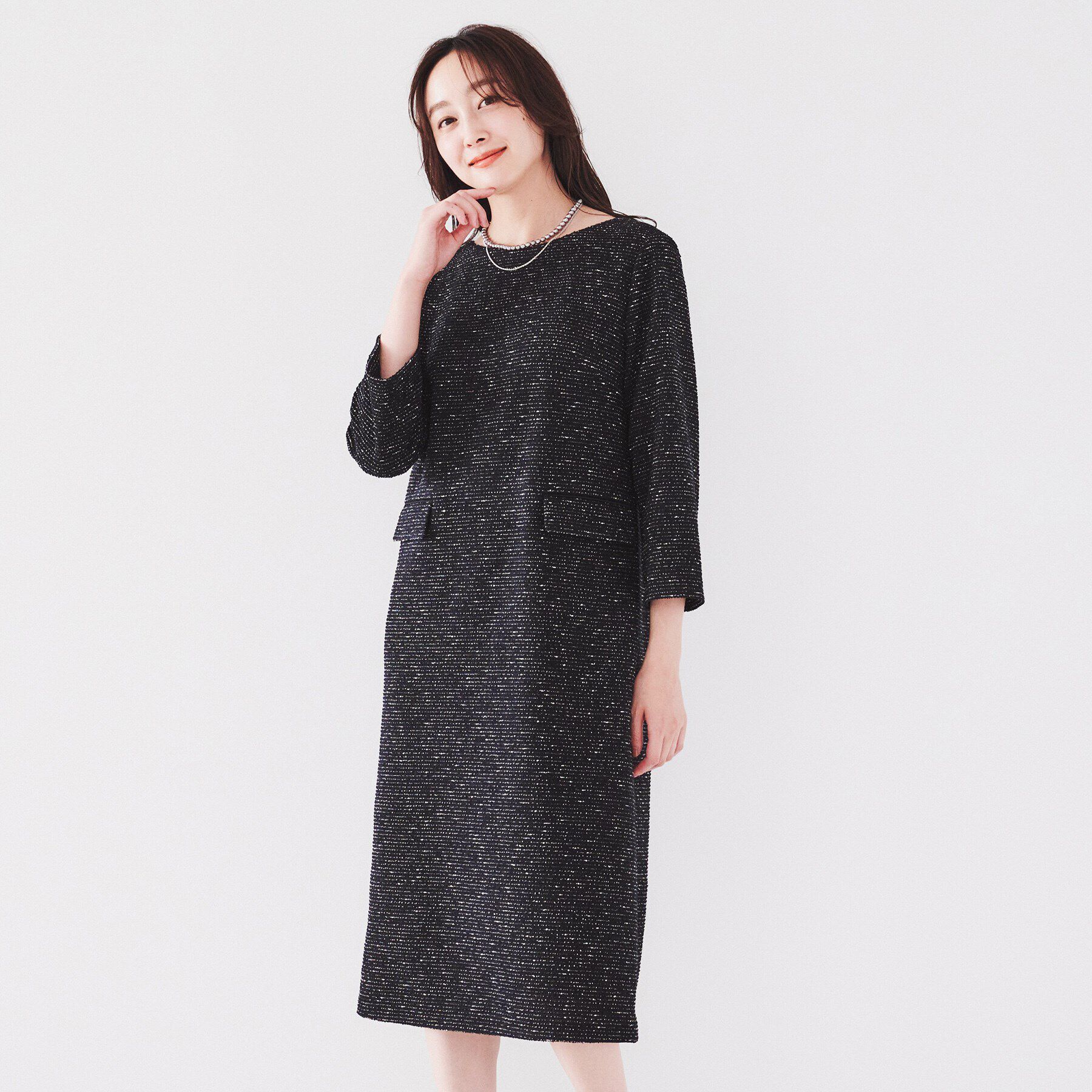 UNTITLED「【日本製/きれいめ】ツイードライクジャージ サックワンピース」|ワンピース|