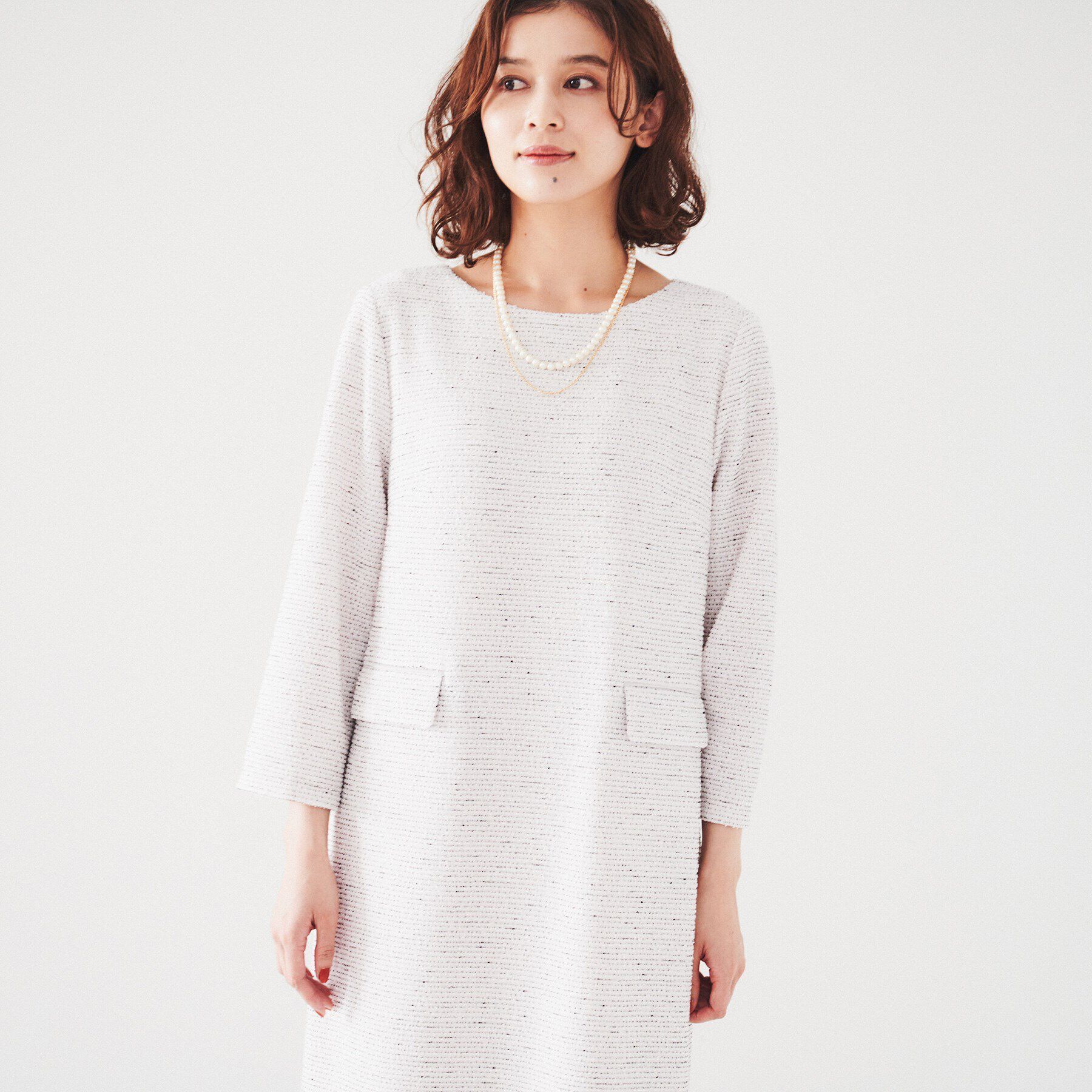 UNTITLED「【日本製/きれいめ】ツイードライクジャージ サックワンピース」|ワンピース|