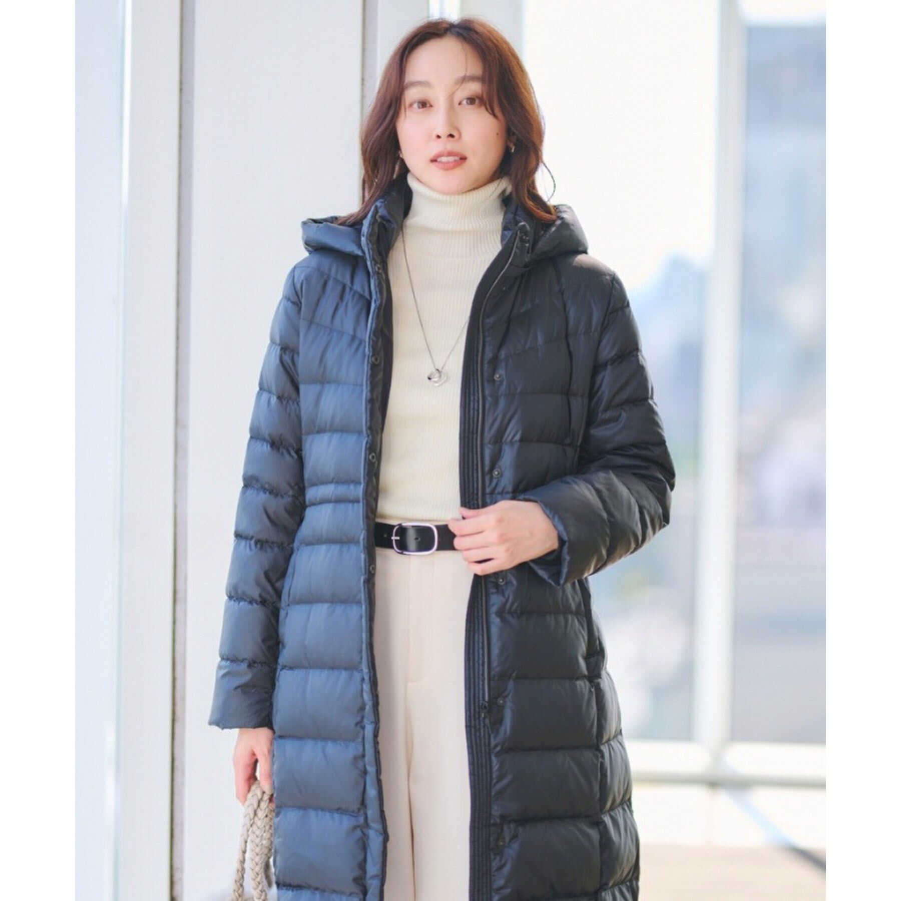 UNTITLED「【撥水/洗える/すっきり】ロング丈タフタダウンコート」|ダウン|