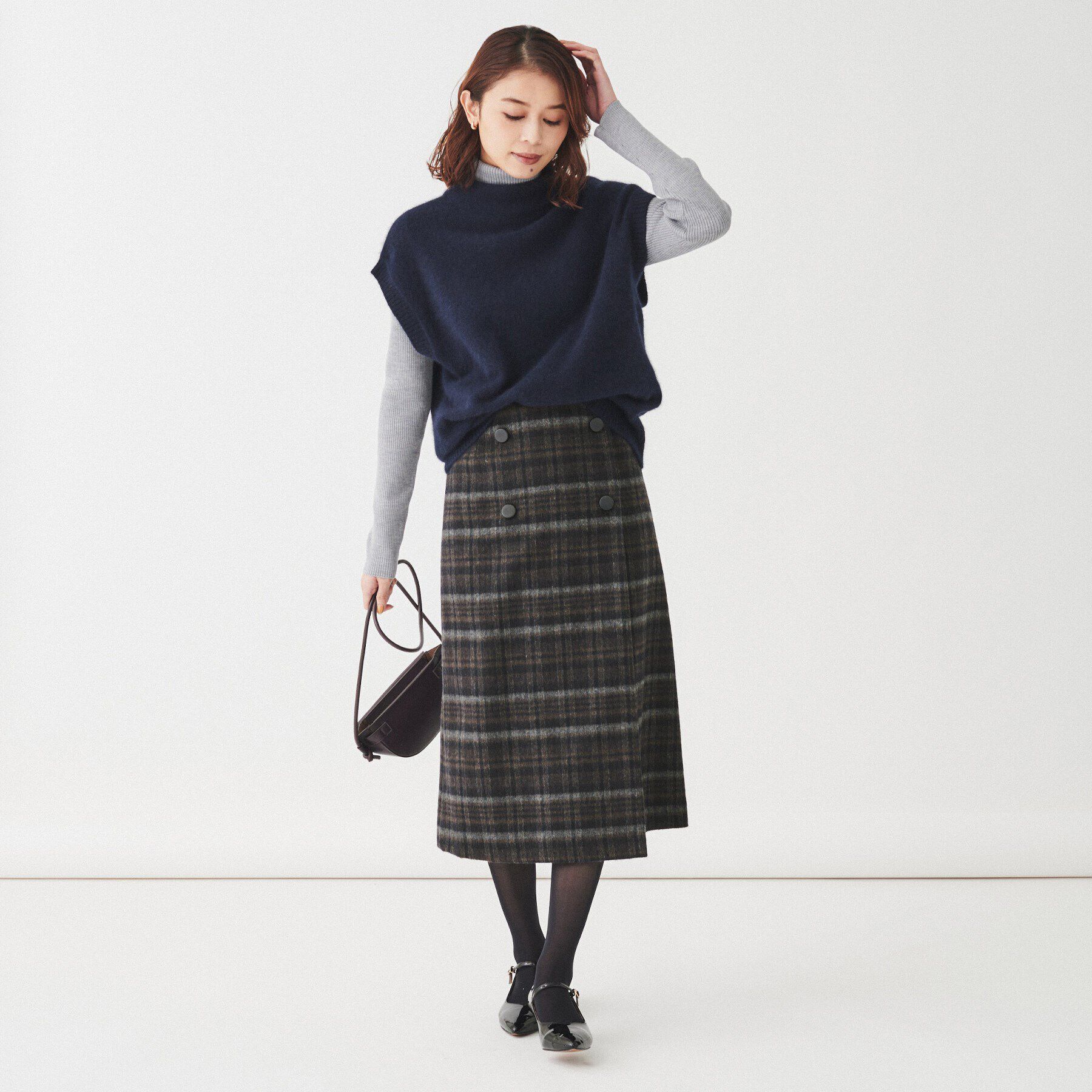 UNTITLED「【きれいめ/トラッド】ランダムチェック ラップ風スカート」|スカート|