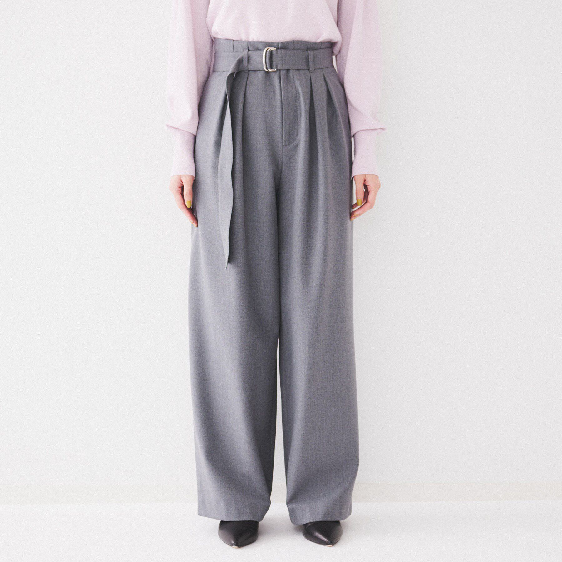 UNTITLED「【フルレングス/後ろウエストゴム】ダブルタック ハイウエストワイドパンツ」|その他|