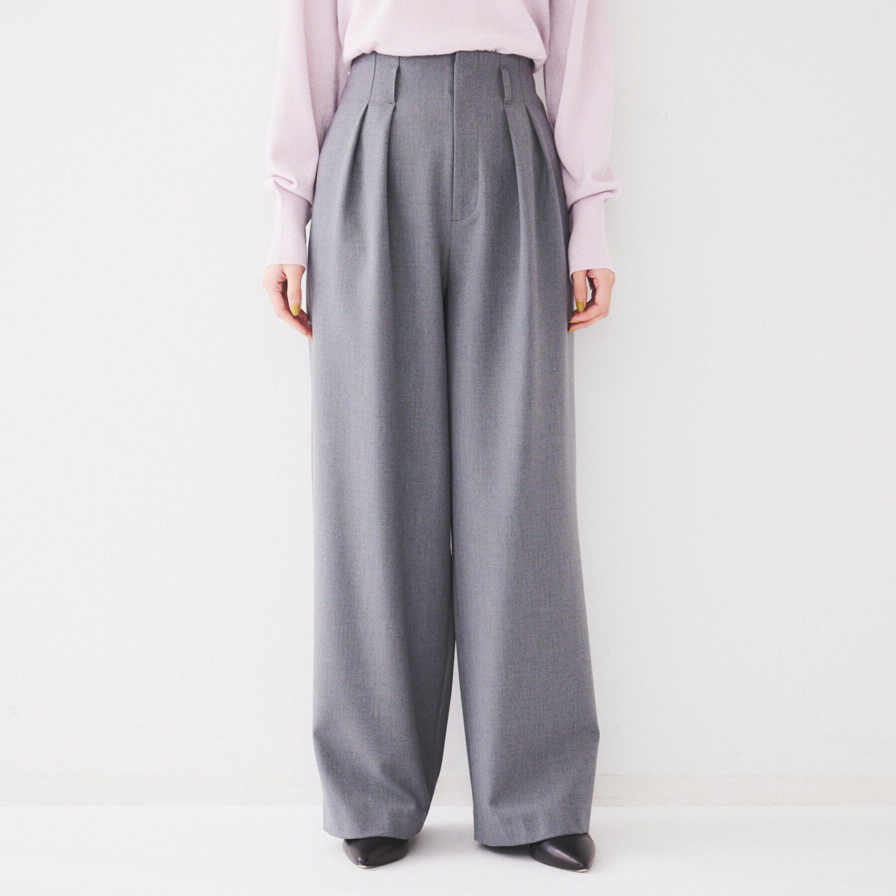 UNTITLED「【フルレングス/後ろウエストゴム】ダブルタック ハイウエストワイドパンツ」|その他|