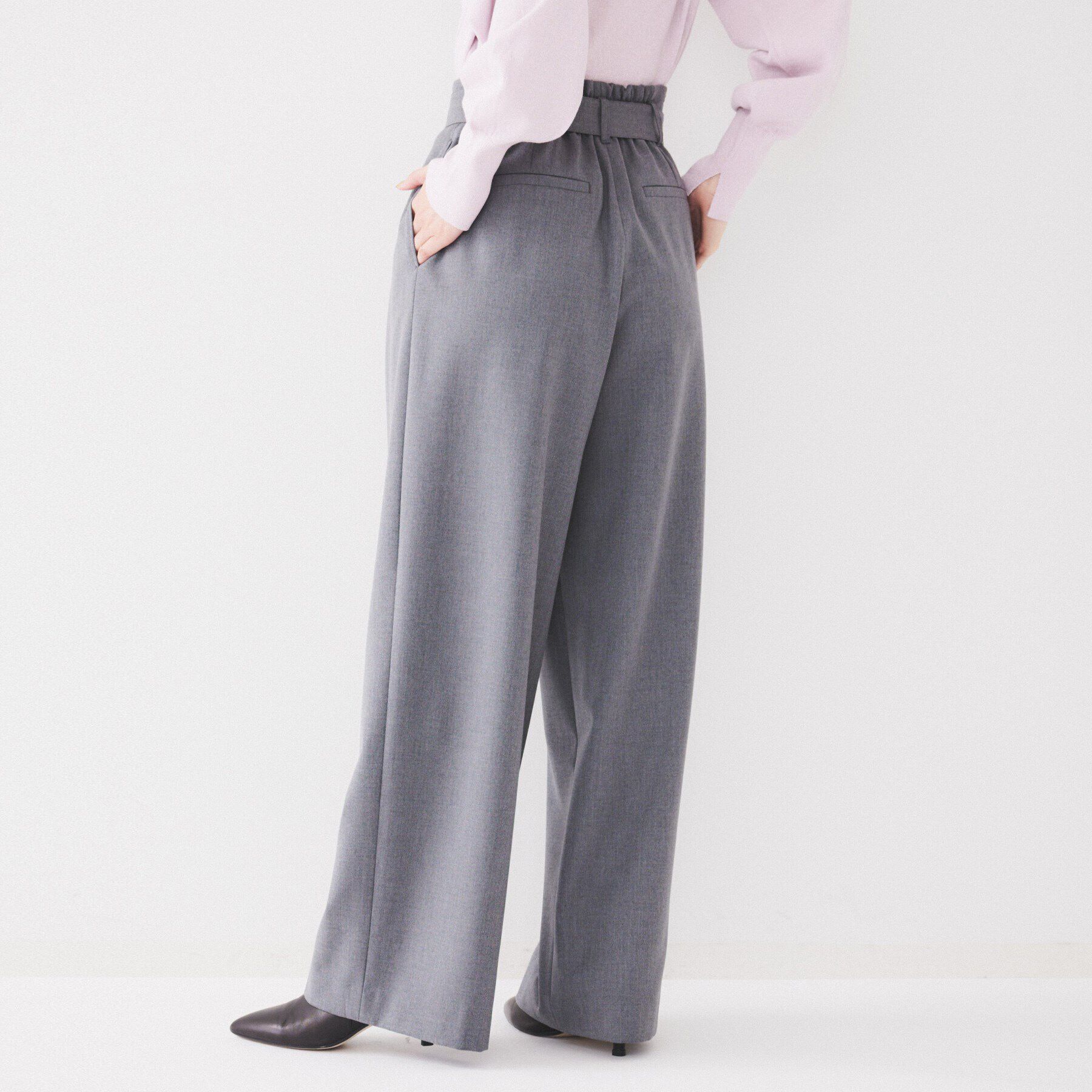 UNTITLED「【フルレングス/後ろウエストゴム】ダブルタック ハイウエストワイドパンツ」|その他|