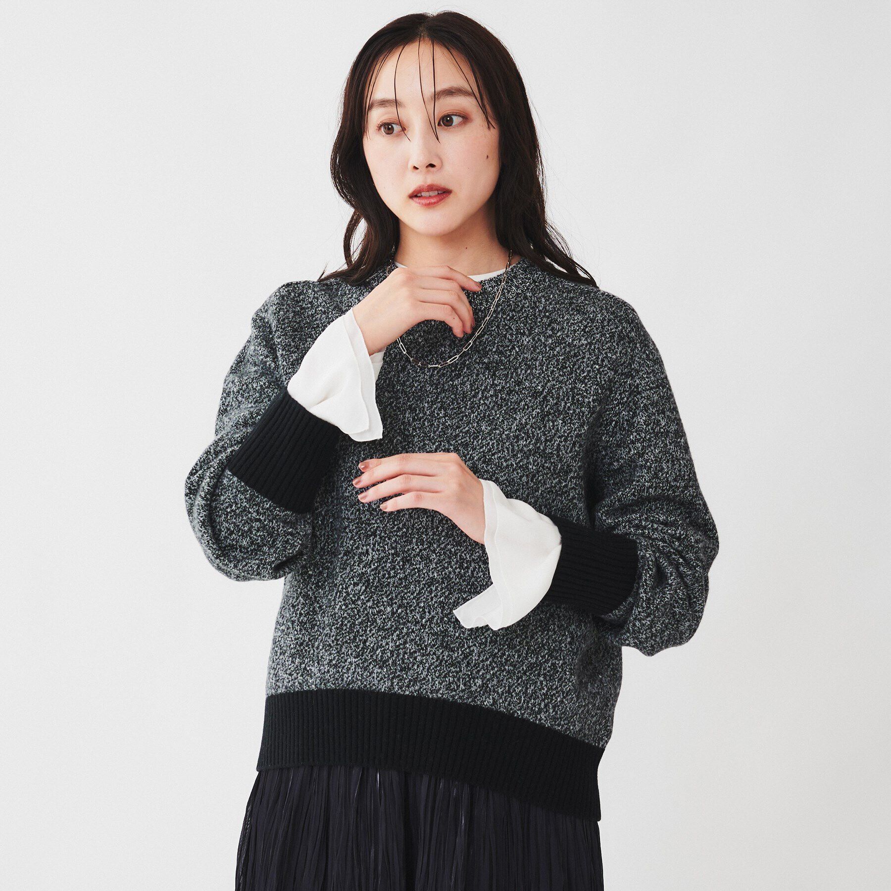UNTITLED「ラムウールカシミヤ パフスリーブプルオーバーニット」|ニット・セーター|