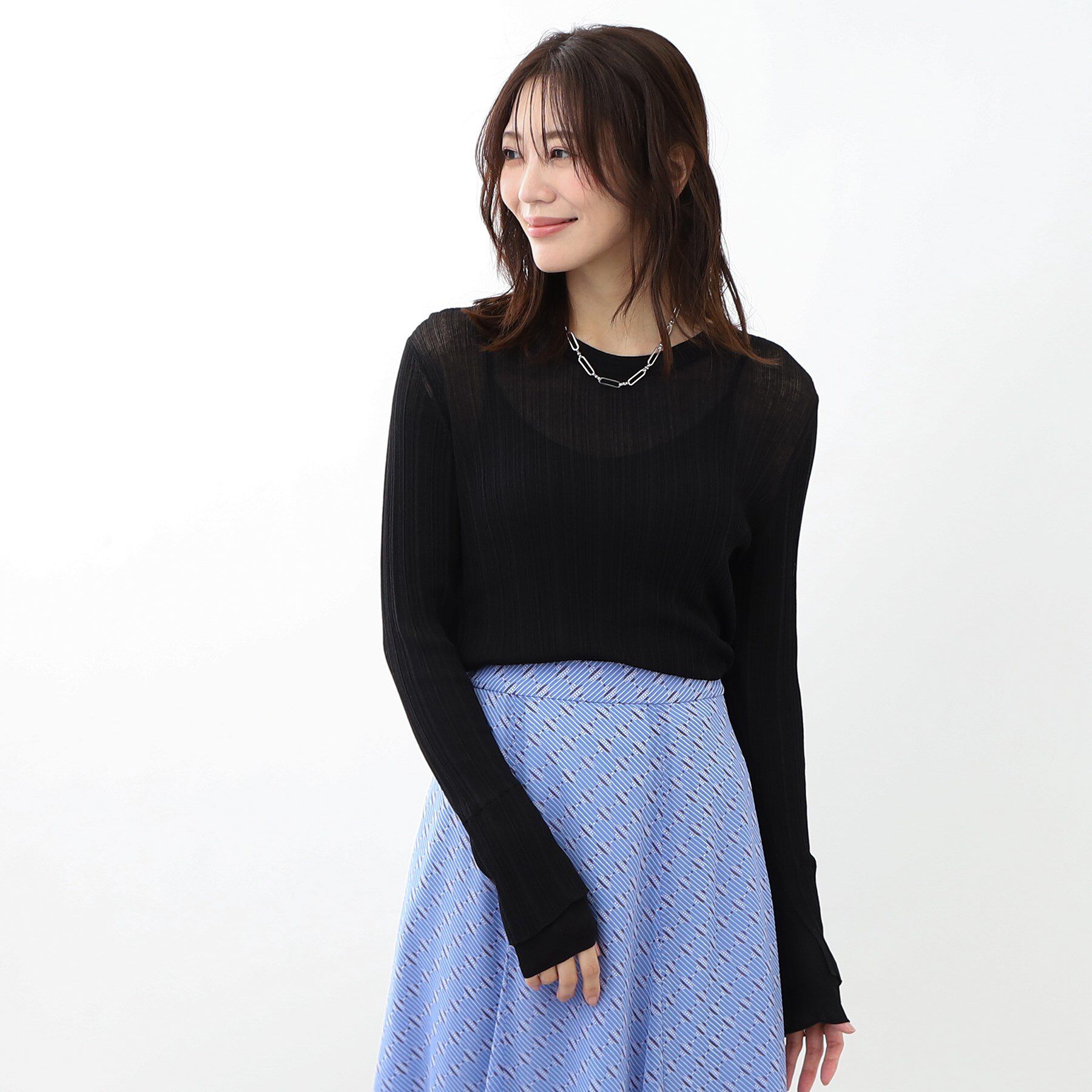 Reflect「【洗える／インナーにもおすすめ】シアーランダムリブニット」|ニット・セーター|ブラック(019)