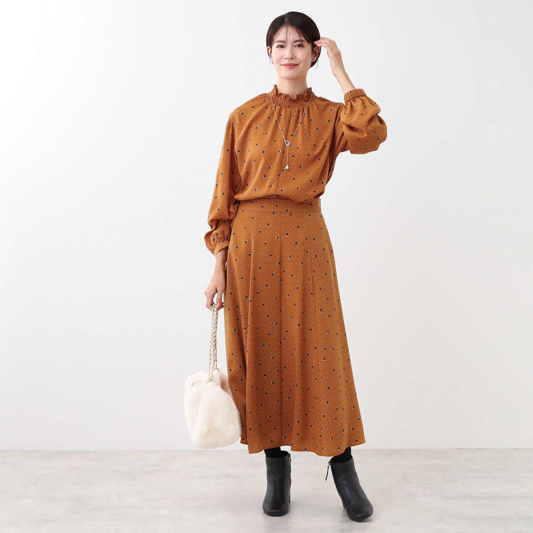 Reflect「【マシンウォッシュ可／セットアップ可】マーブルドットブラウス」|シャツ・ブラウス|