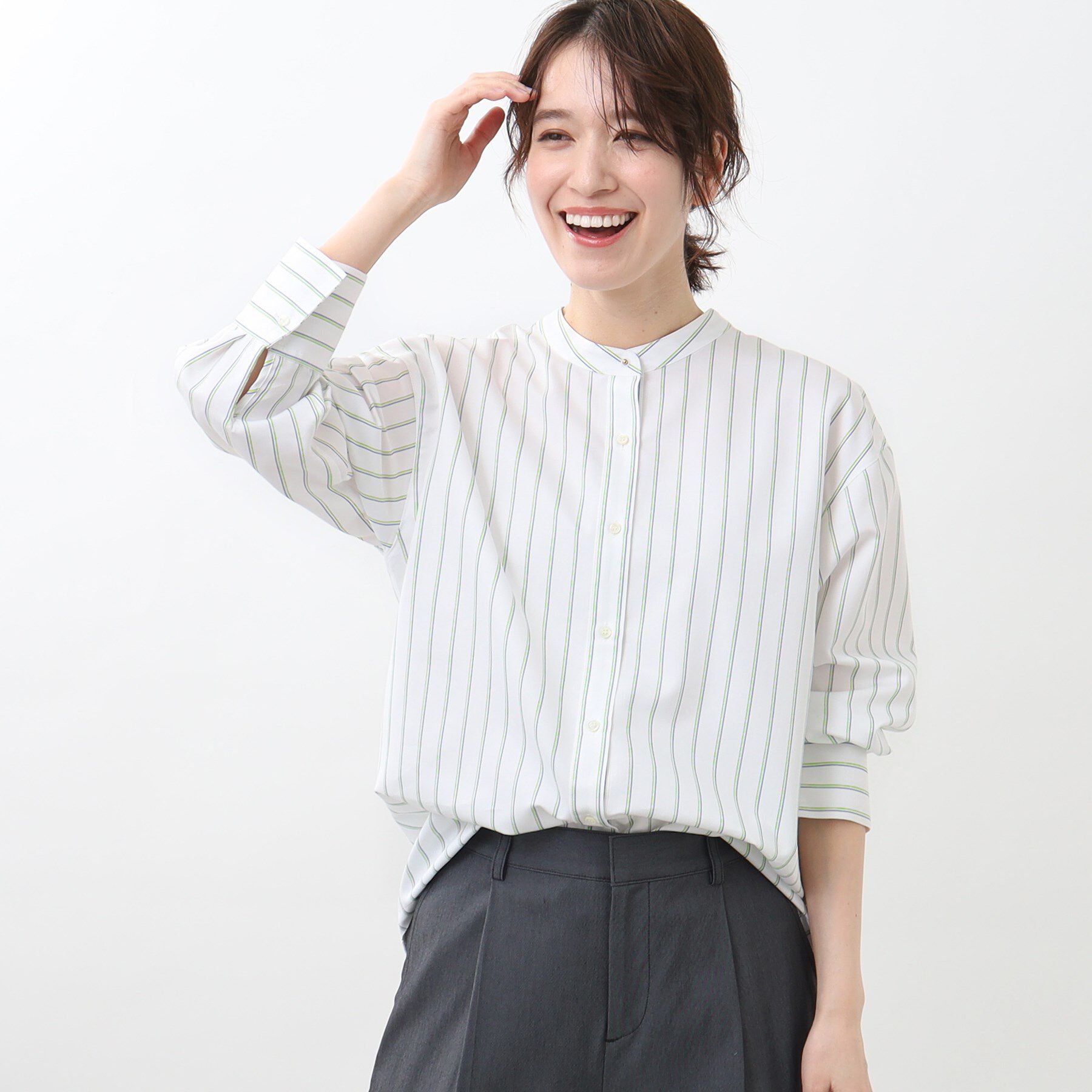 Reflect「【夏SALE／接触冷感／洗える】ストライプコクーンシルエットシャツ」|シャツ・ブラウス|オフホワイト(303