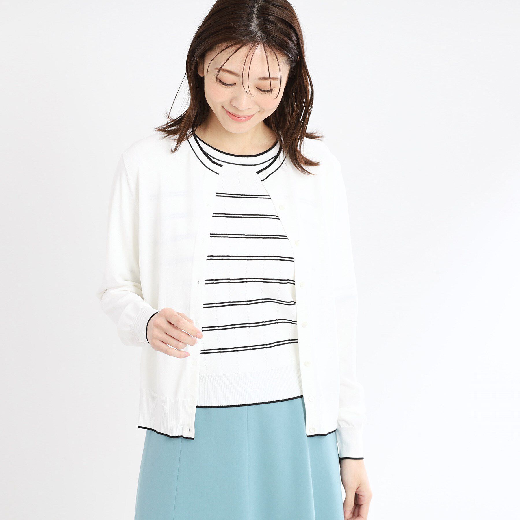 Reflect「【手洗い可／アンサンブル可】バイカラーカーディガン」|カーディガン|