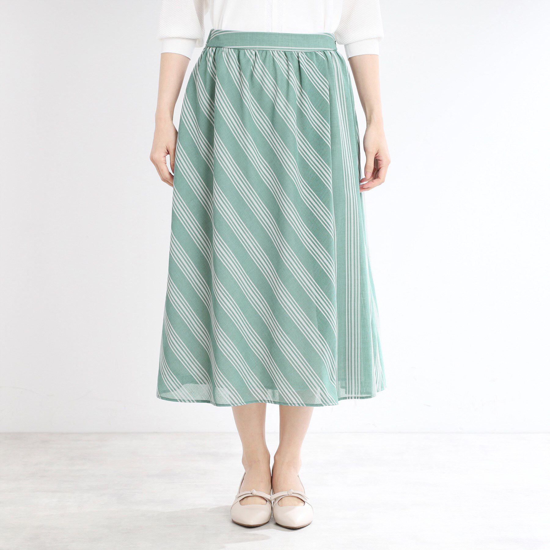 Reflect「【手洗い可】ストライプ柄シアースカート」|スカート|