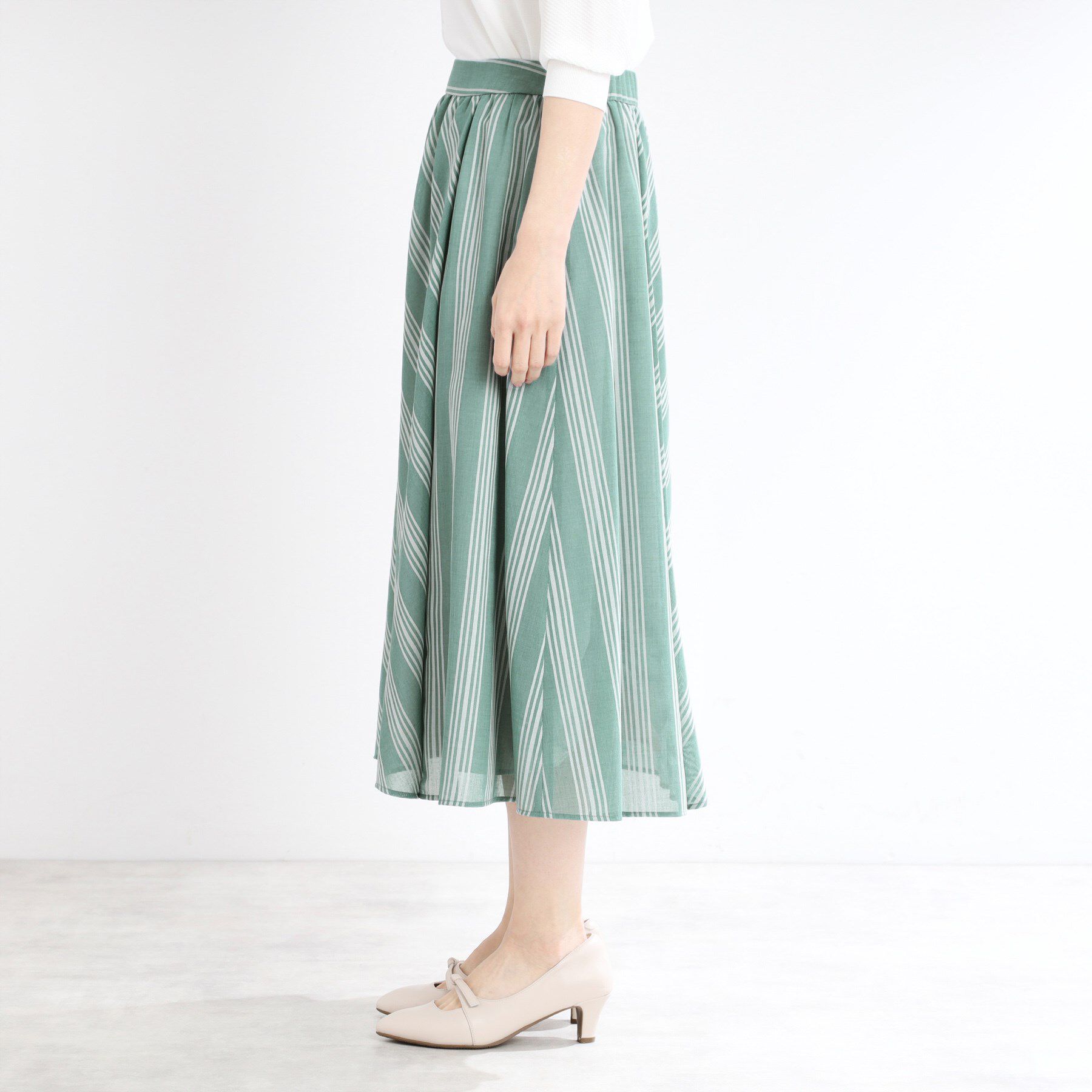 Reflect「【手洗い可】ストライプ柄シアースカート」|スカート|