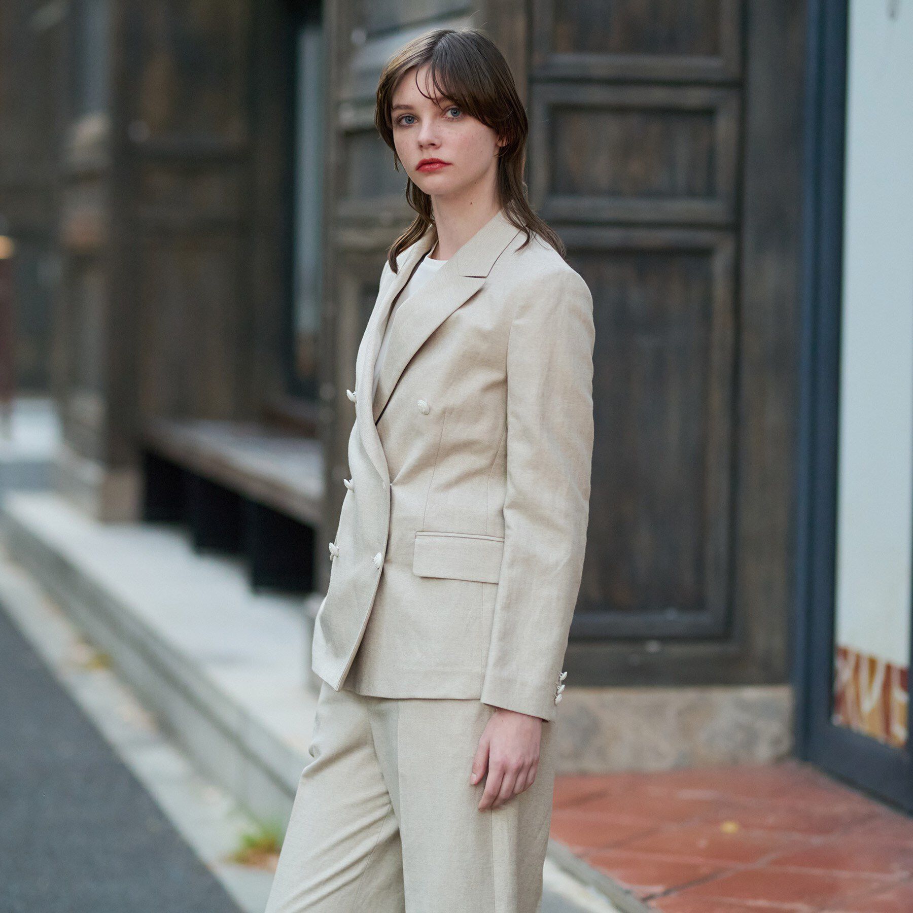 DRESSTERIOR「【セットアップ】リネン混ダブルブレストジャケット」|テーラードジャケット|