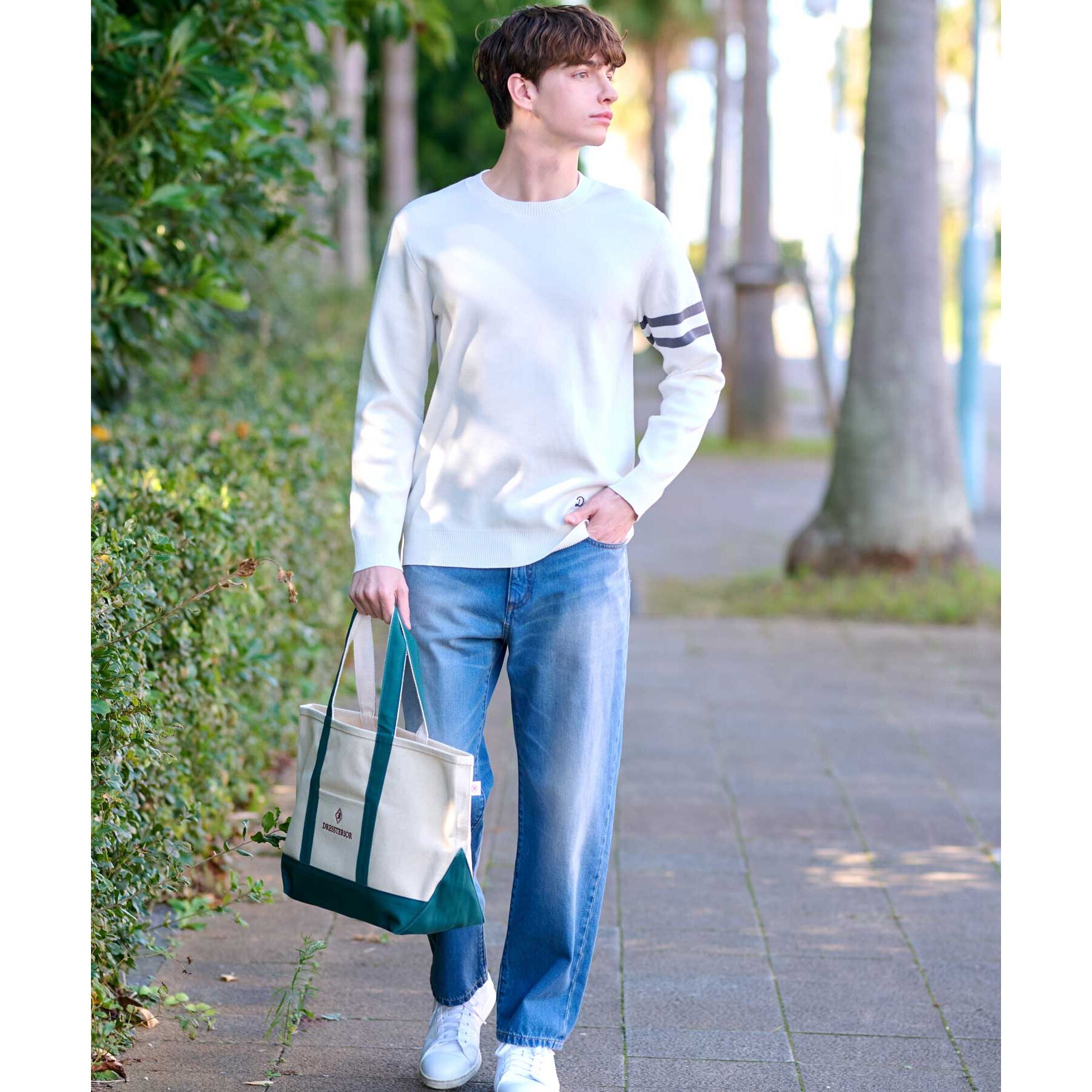 DRESSTERIOR「コットンスムース アームラインクルーネックニット」|ニット・セーター|