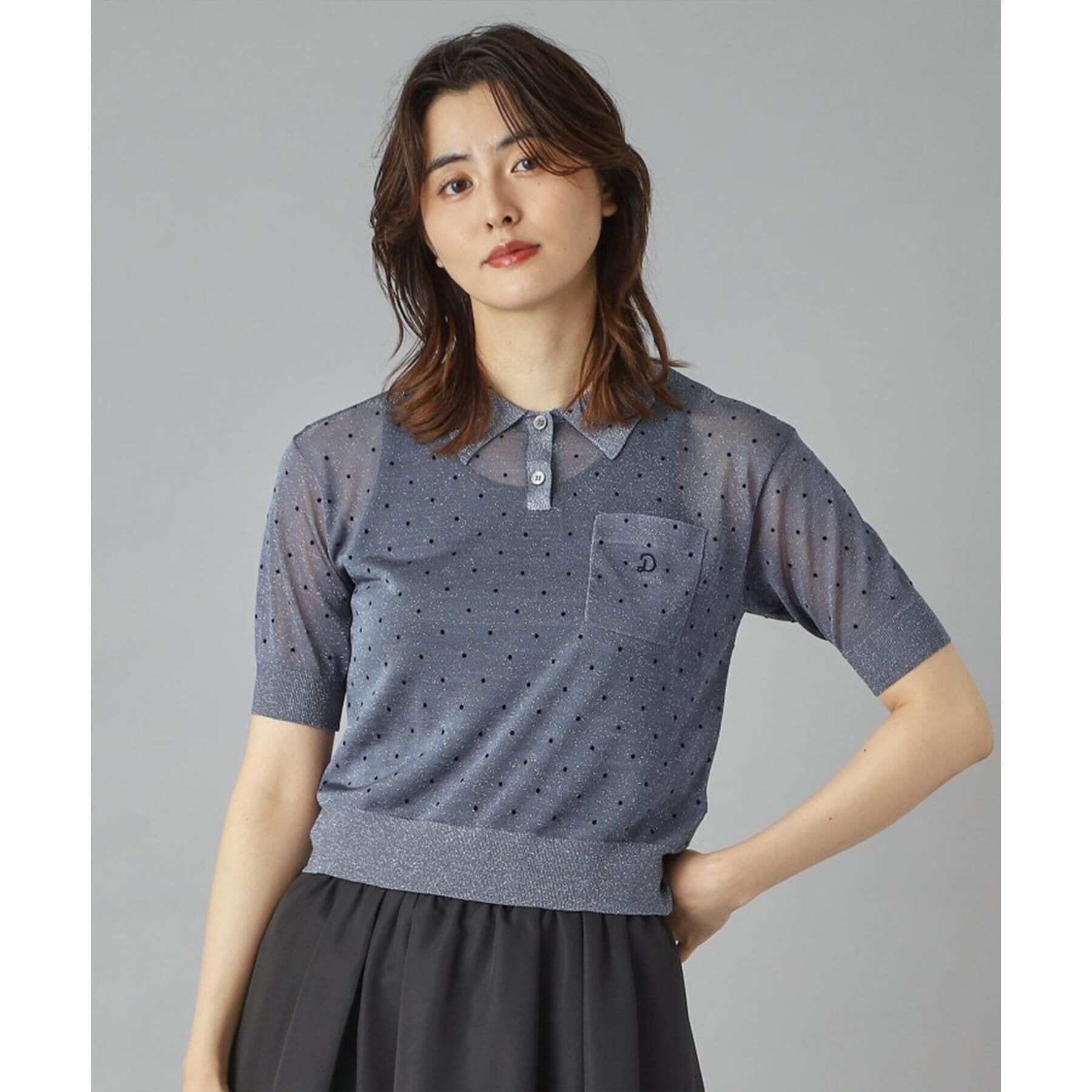 DRESSTERIOR「【大人百花春号掲載 モデル美香さん着用】ドットシアーポロニット」|ポロシャツ|ブルー(192)