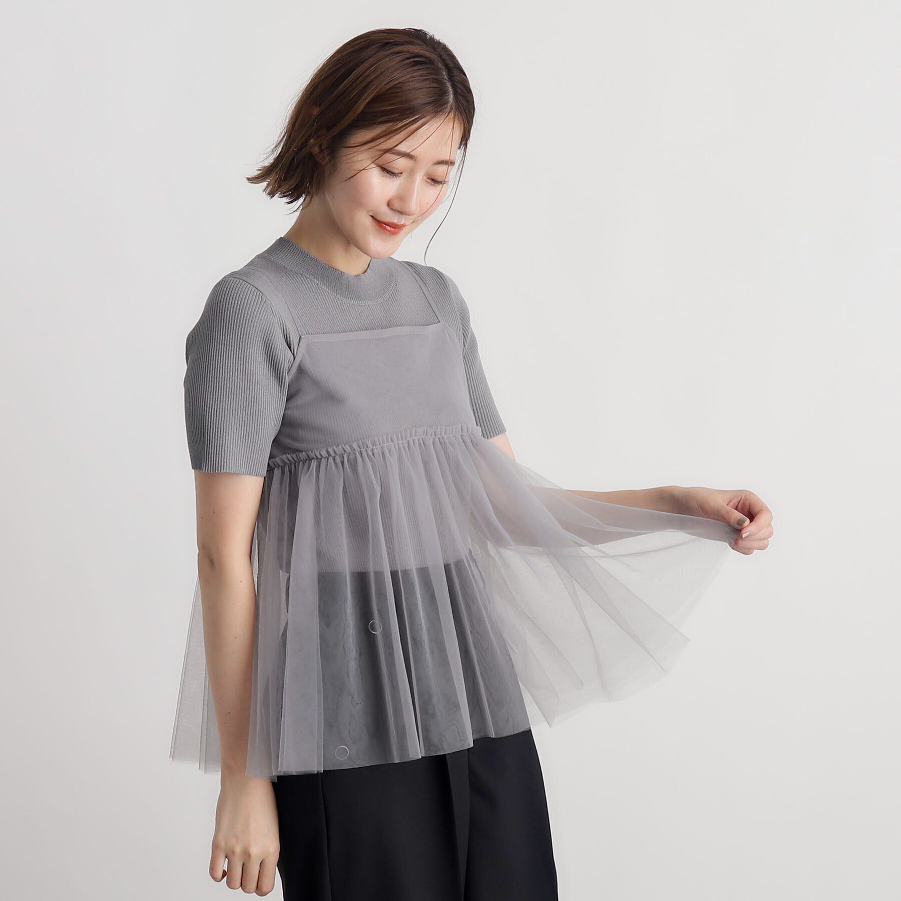 grove「チュールキャミ&times;リブニットセット」|その他|ブルー(092)