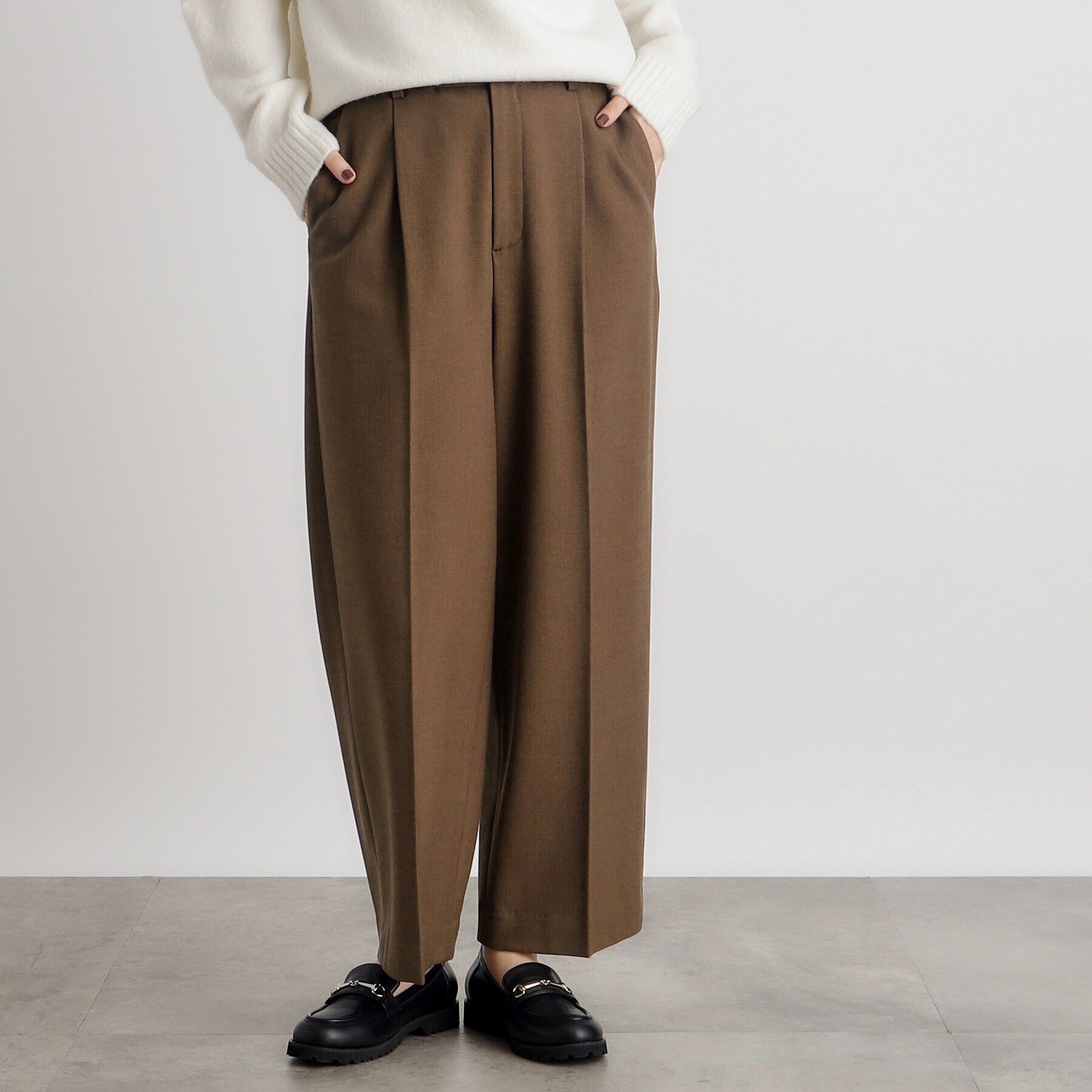 grove「シャークスキン裏起毛スラックスパンツ」|その他|ブラウン(043)