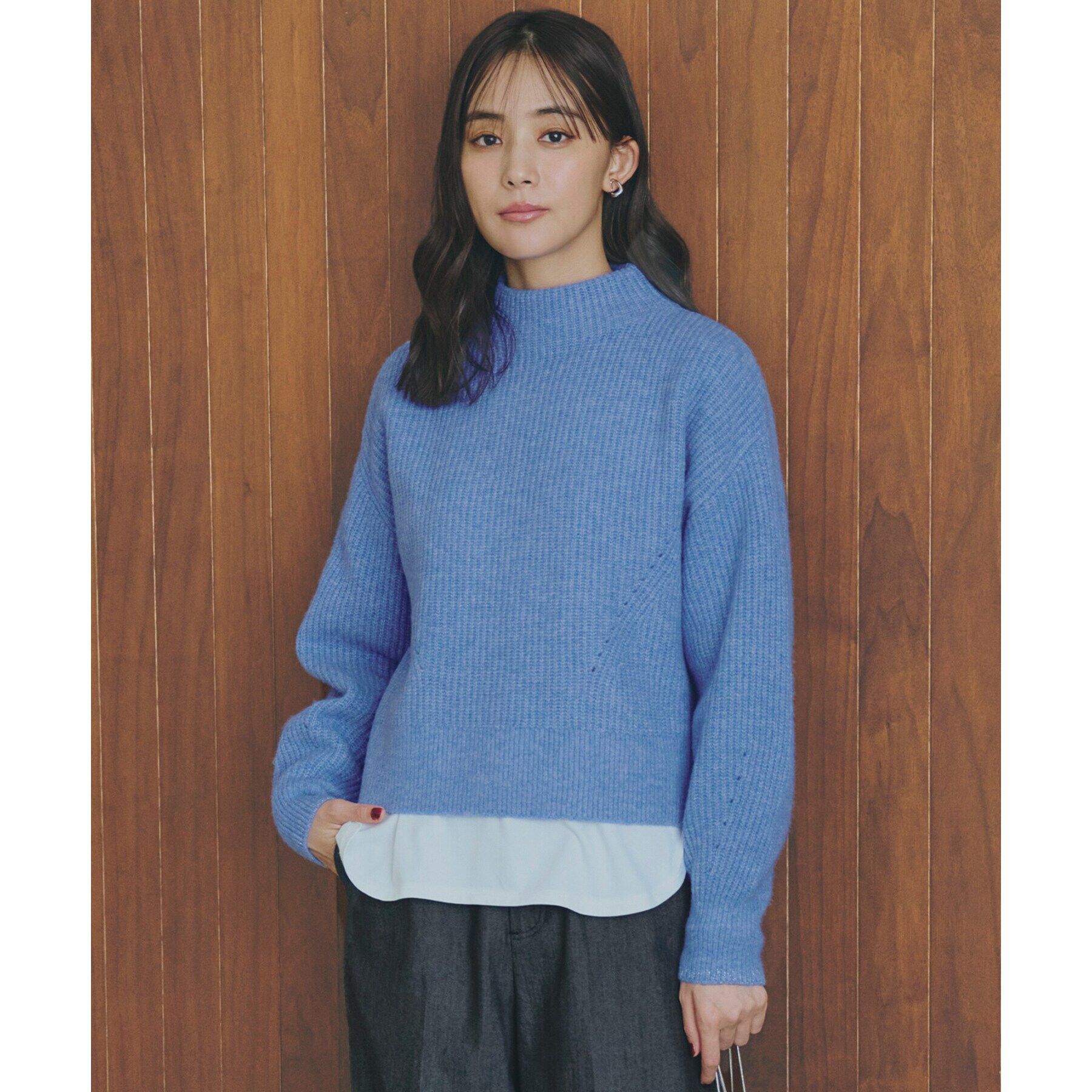 grove「【雑誌掲載】洗えるミルドライクウール混畔ボトルネックニット」|ニット・セーター|ブルー(092)