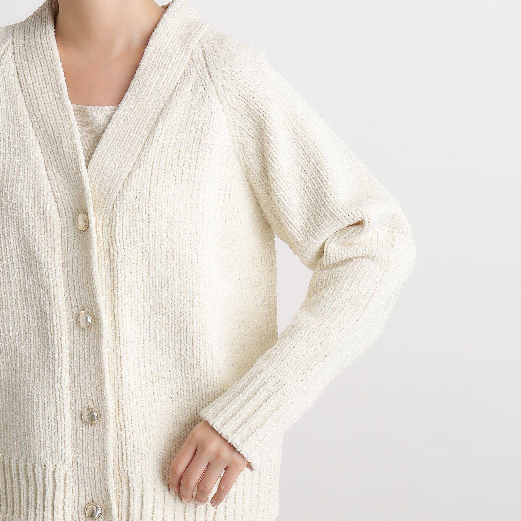 grove「ラメモールVネックカーディガン」|カーディガン|