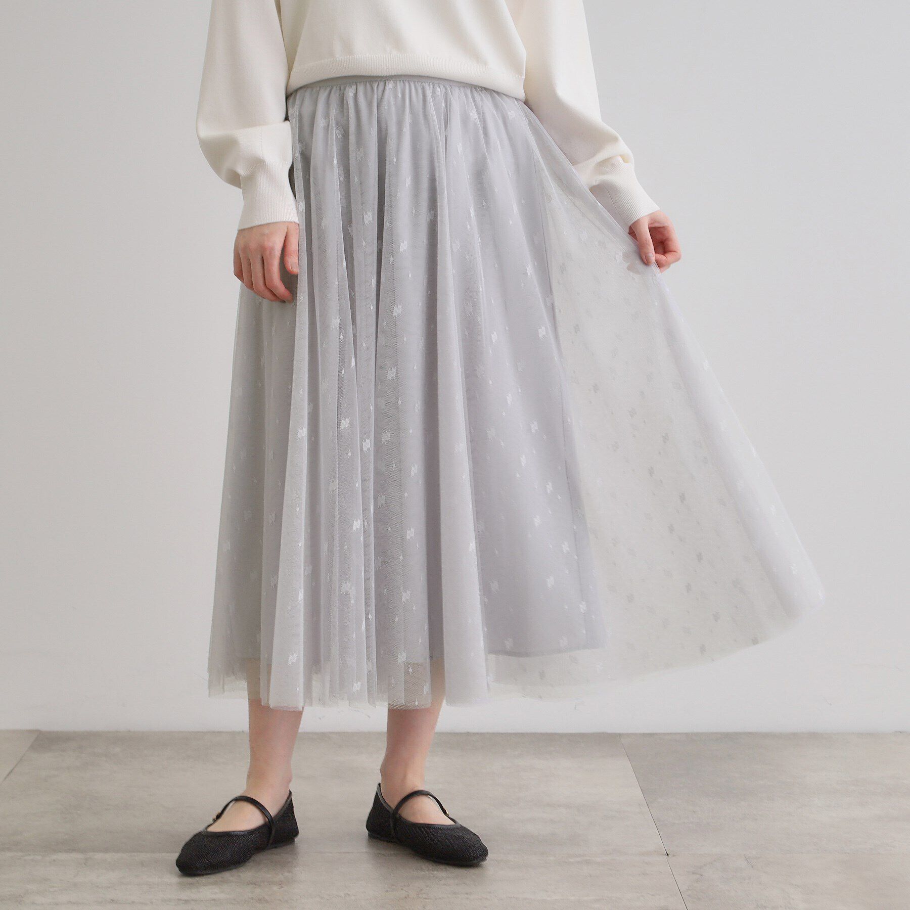 grove「幾何柄チュールスカート」|スカート|ライトグレー(011