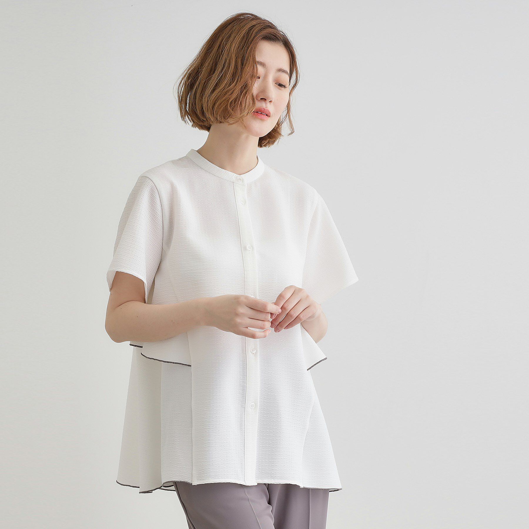 grove「【360&deg;抜かりない】ストライプアソートバックフレアブラウス」|シャツ・ブラウス|