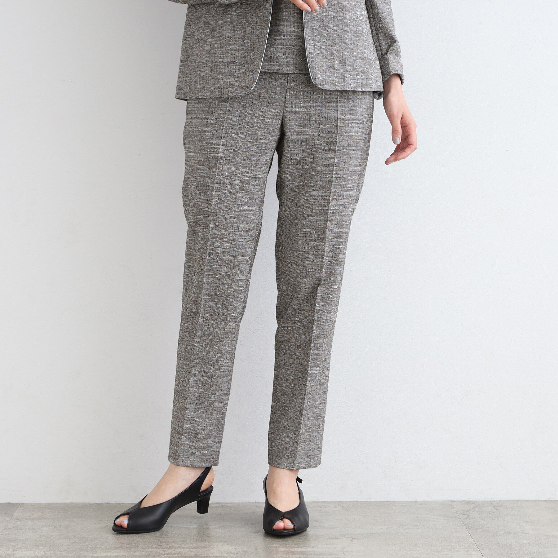 INDIVI「【洗える／日本製／SETUP可能】サマーツィード テーパードパンツ」|スーツ|ブラック(419)