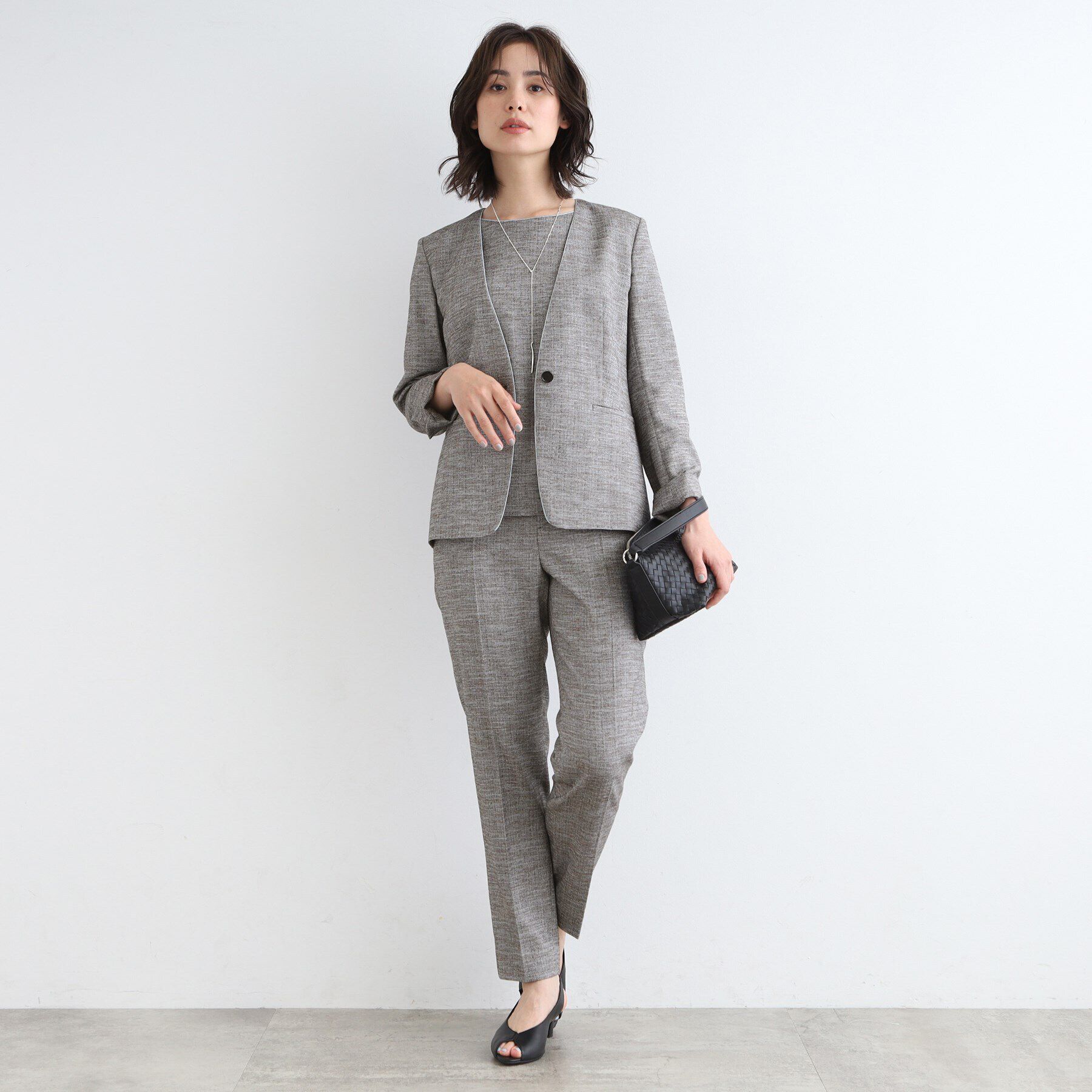 INDIVI「【洗える／日本製／SETUP可能】サマーツィード テーパードパンツ」|スーツ|