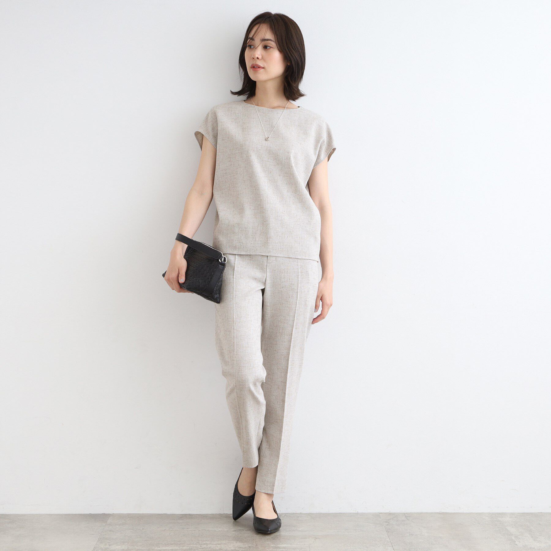 INDIVI「【洗える／日本製／SETUP可能】サマーツィード テーパードパンツ」|スーツ|