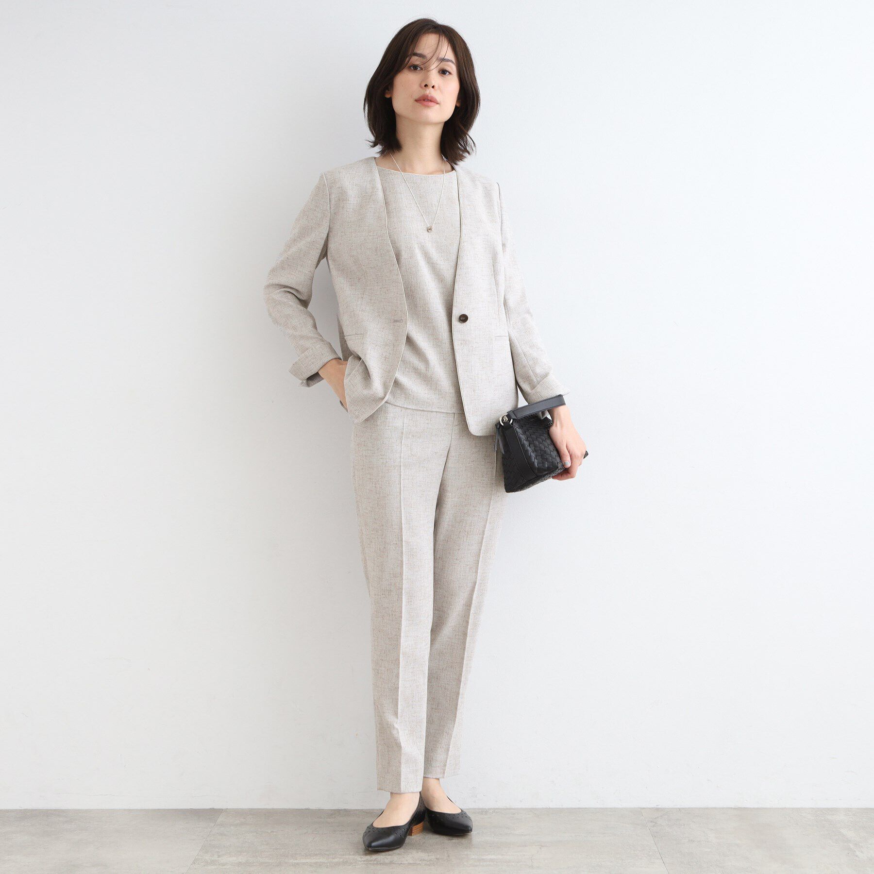 INDIVI「【洗える／日本製／SETUP可能】サマーツィード テーパードパンツ」|スーツ|