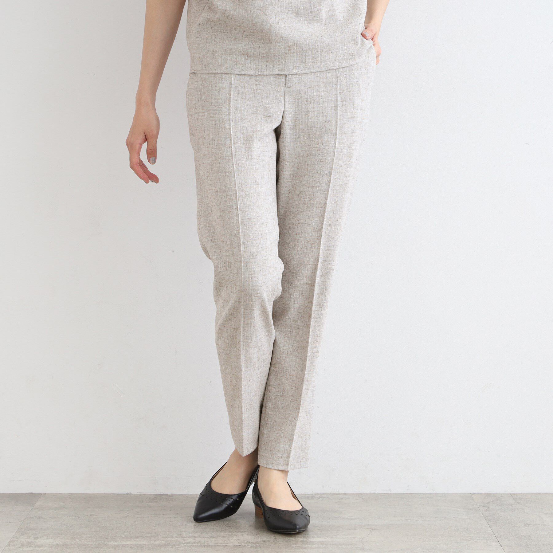 INDIVI「【洗える／日本製／SETUP可能】サマーツィード テーパードパンツ」|スーツ|グレージュ(450)