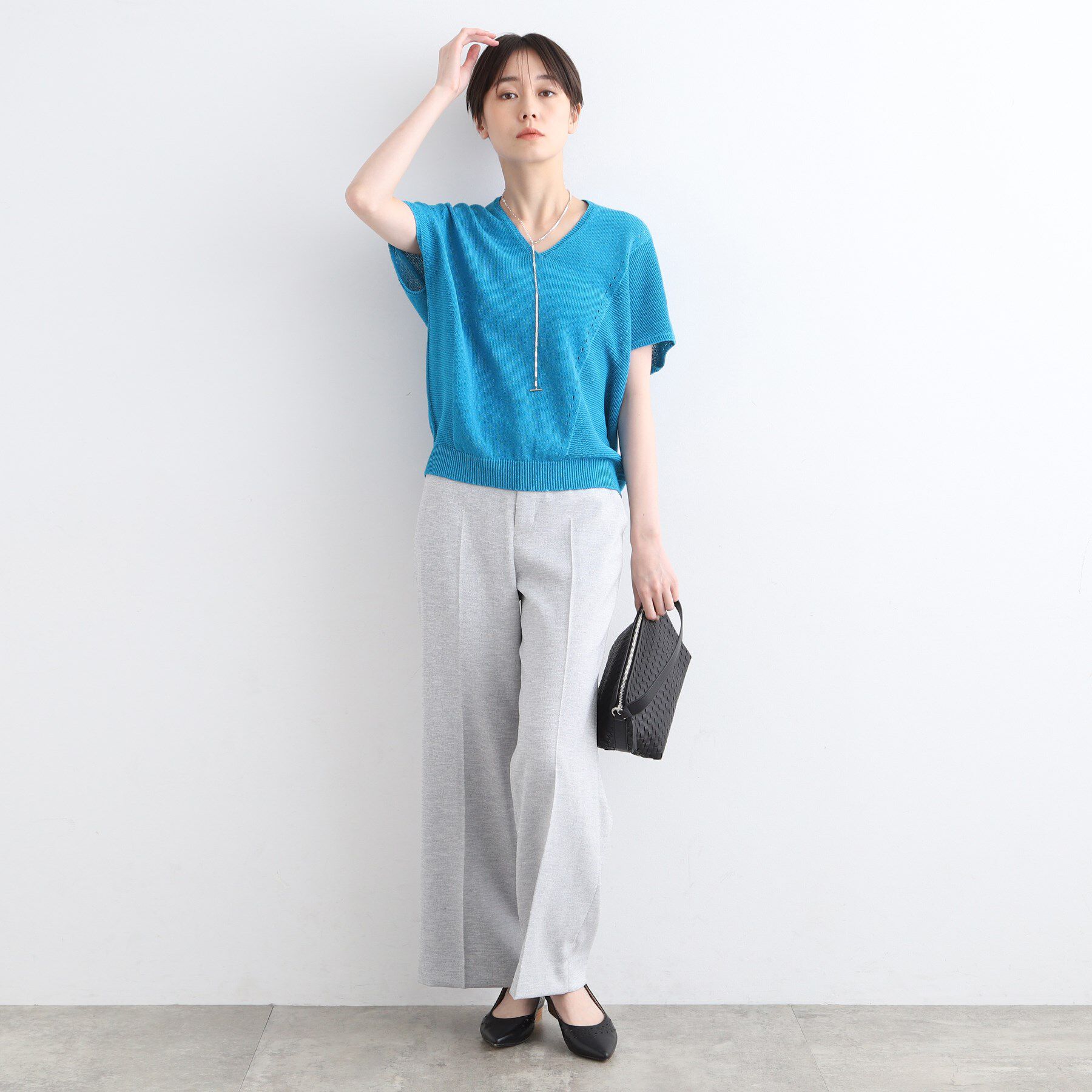 INDIVI「【洗える／サマーニット】無縫製ペーパーヤーンアシメ編地ニット」|ニット・セーター|