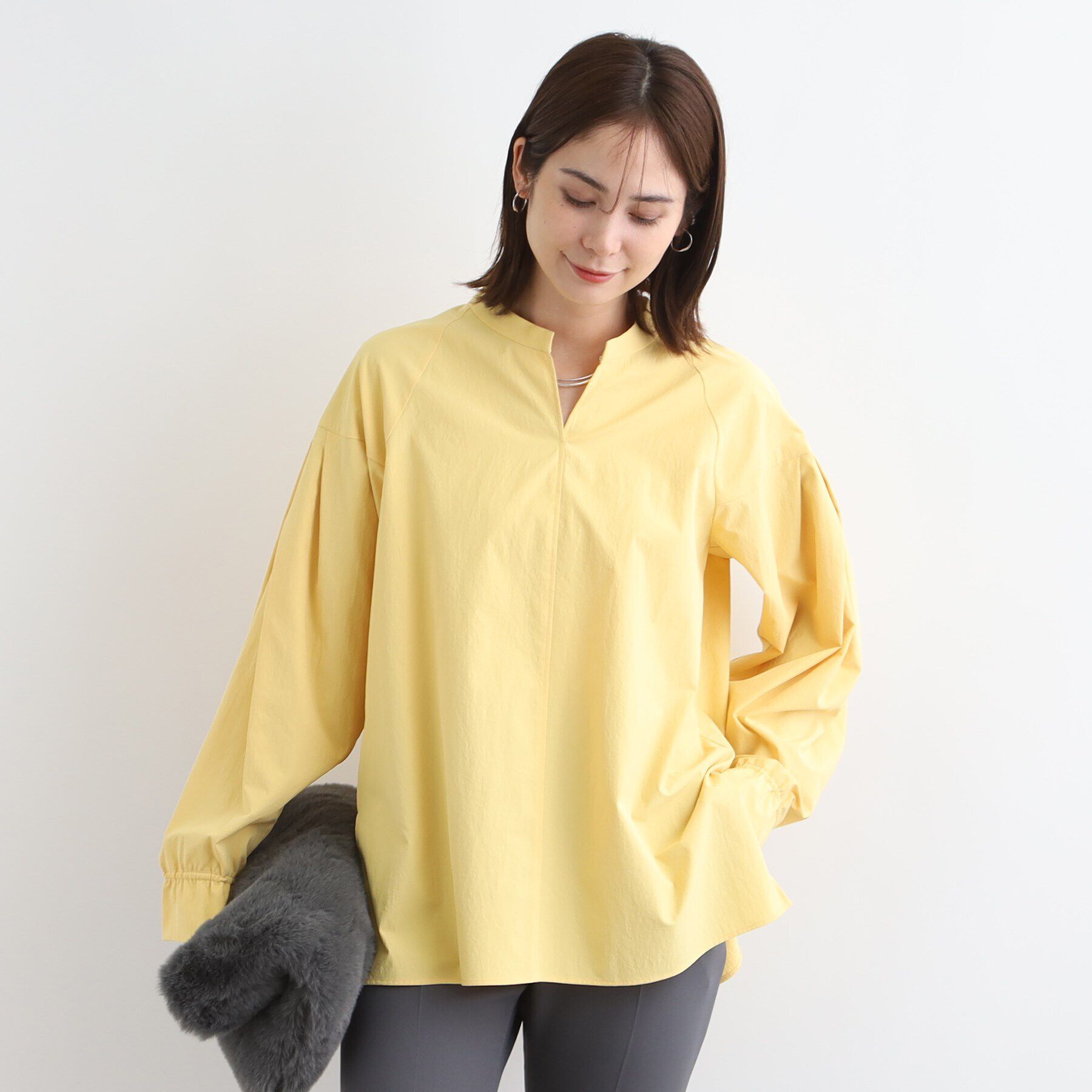 INDIVI「【洗える／2WAY】ボリュームスリーブ ボウタイブラウス」|シャツ・ブラウス|イエロー(032)