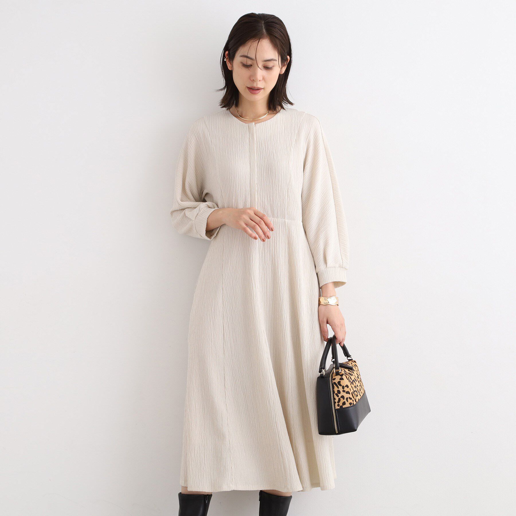 INDIVI「【洗える/UVケア/SETUP可能】ナローフレアワンピース」|ワンピース|アイボリー(604)