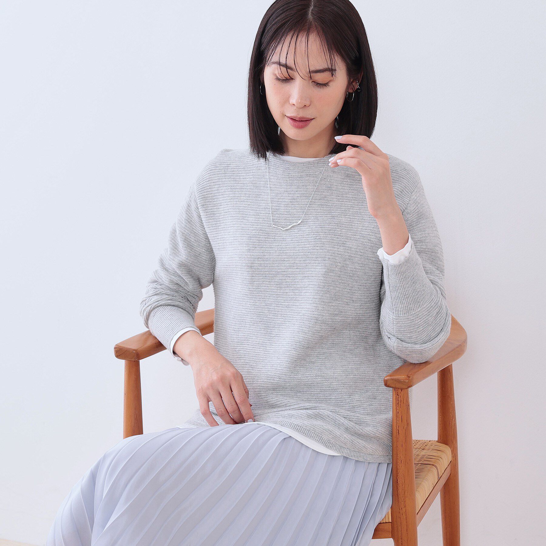 INDIVI「【カシミヤ混／洗える／ラメ】ボートネックニット」|ニット・セーター|グレー(912)