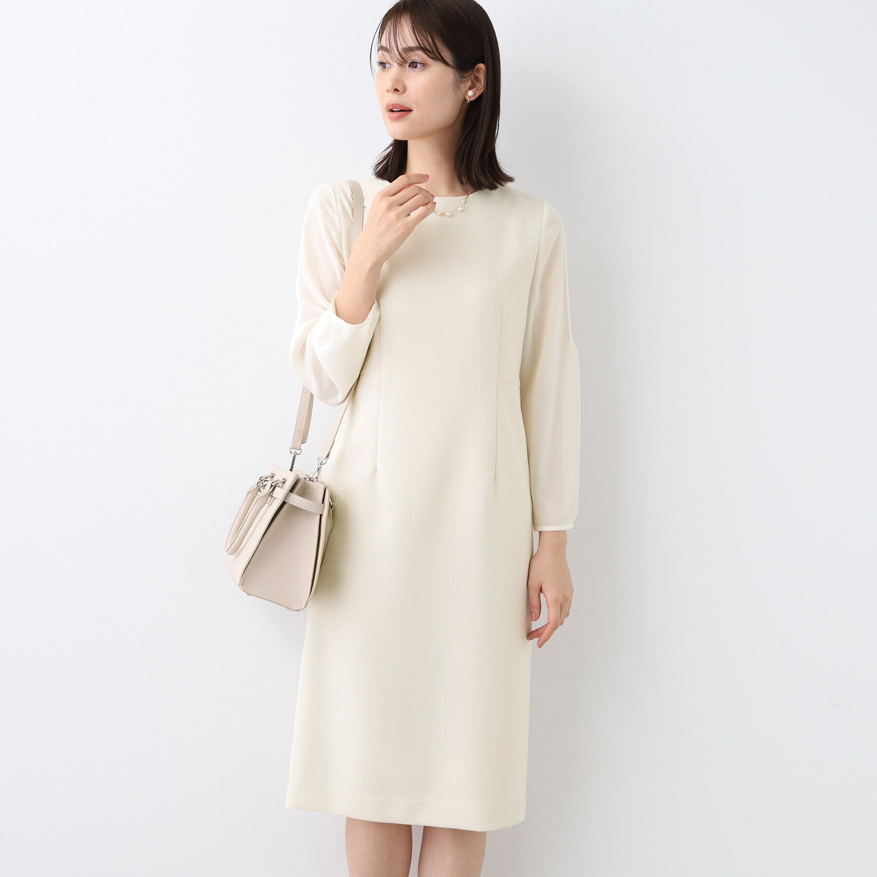 INDIVI「【洗える／スーツ】ストレートラインワンピース」|ワンピース|アイボリー(004)