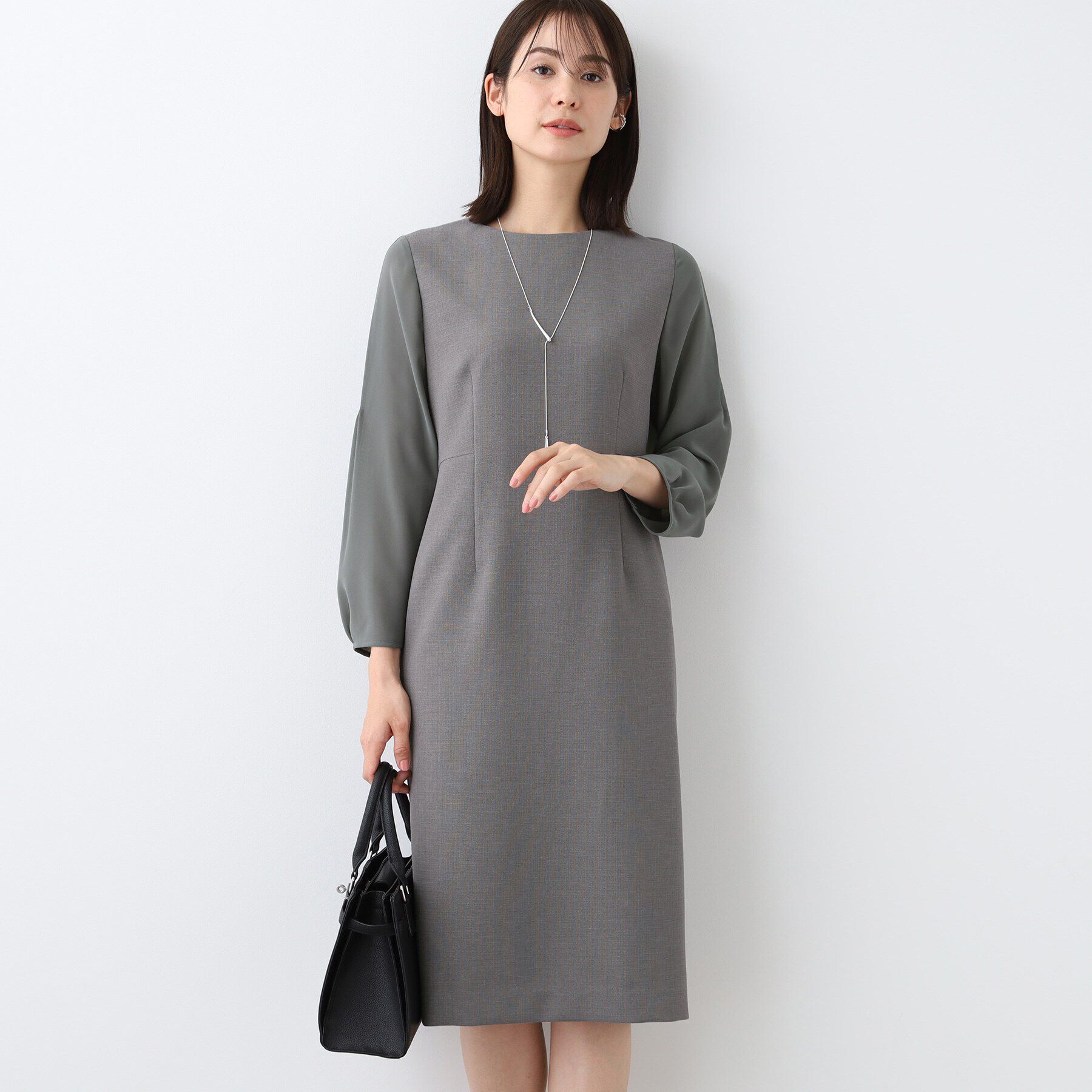 INDIVI「【洗える／スーツ】ストレートラインワンピース」|ワンピース|グレー(012)